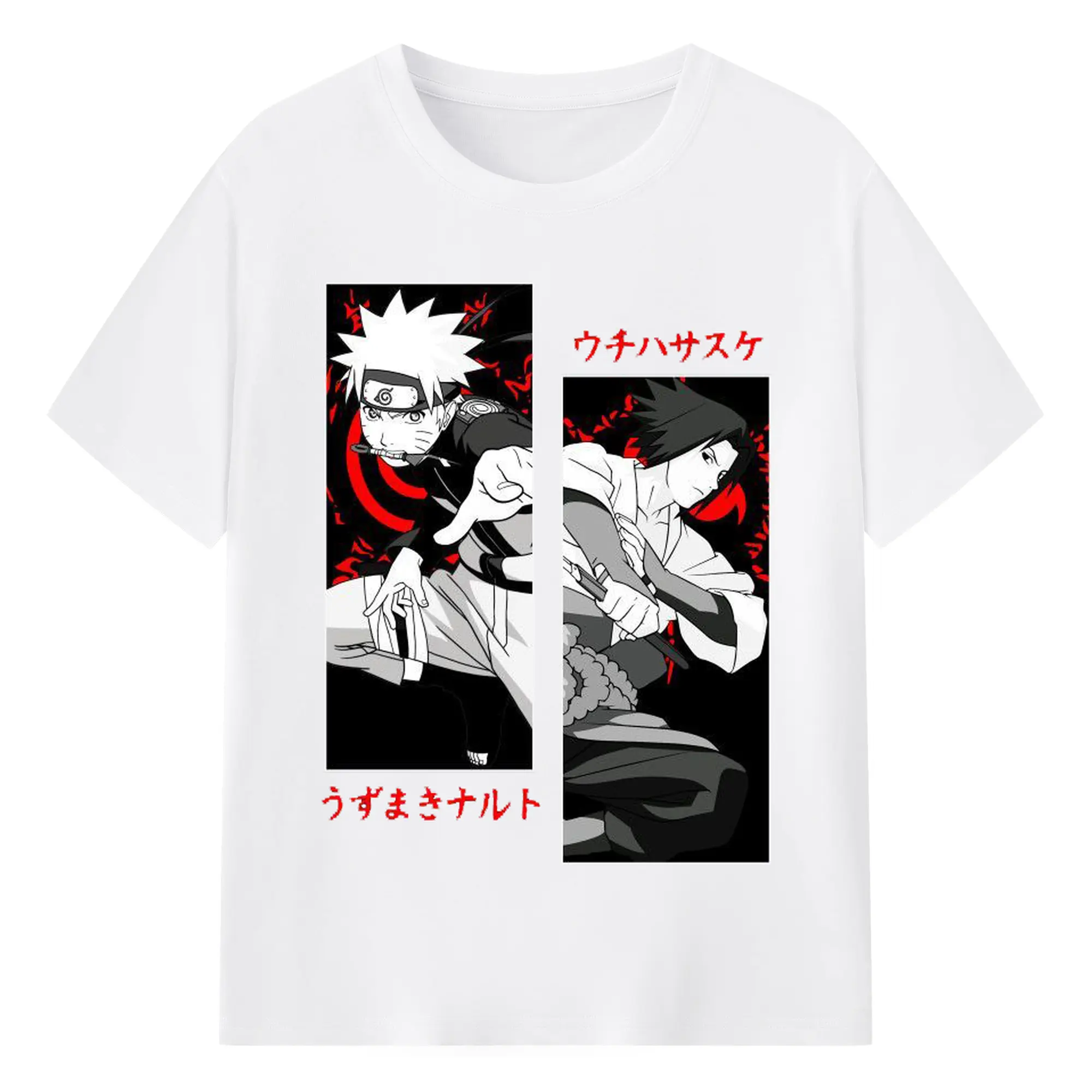 うずまき ナルト ナルト サスケ対決 - 綿100％ 半袖Tシャツ ・ フロントプリント ・ 快適 通気性 ・ 日常使い 散歩 スポーツ用