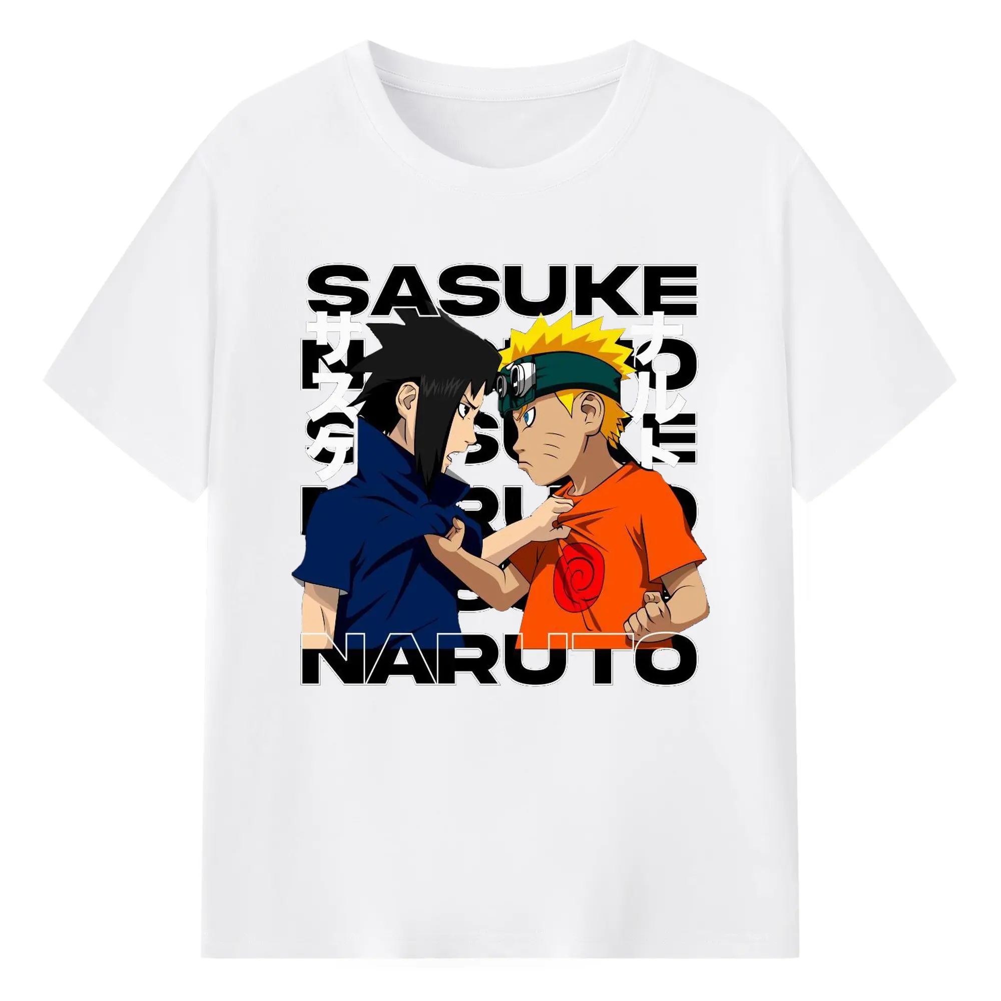 うずまき ナルト ナルト サスケ対決 - 綿100％ 半袖Tシャツ ・ フロントプリント ・ 快適 通気性 ・ 日常使い 散歩 スポーツ用