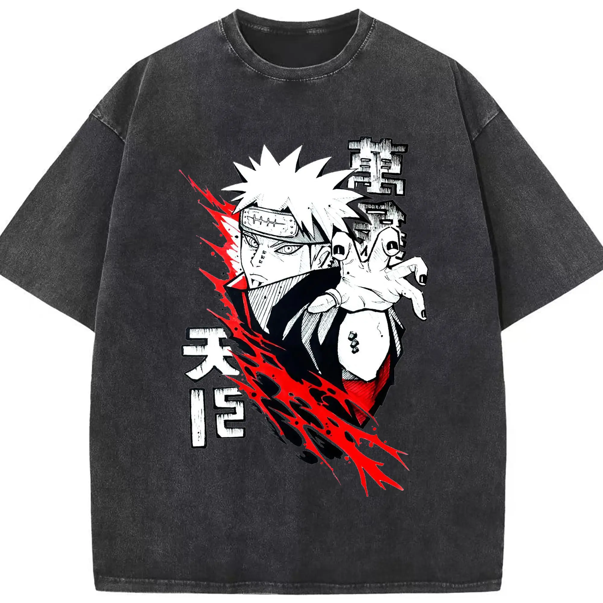 うずまき ナルト 暁 組織メンバーペイン 六道 - 綿100％ ヴィンテージ風 半袖Tシャツ ・ フロントプリント ・ 柔らか肌触り ・ 通気性 快適 ・ スポーツ カジュアル 外出用