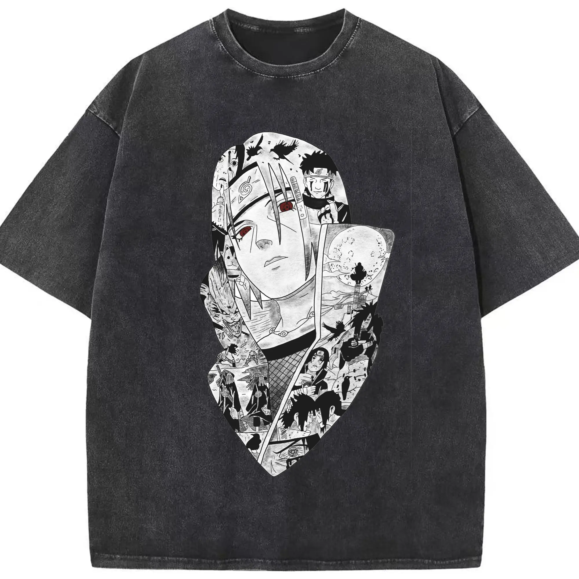 うずまき ナルト 暁 組織メンバー - 綿100％ ヴィンテージ風 半袖Tシャツ ・ フロントプリント ・ 柔らか肌触り ・ 通気性 快適 ・ スポーツ カジュアル 外出用