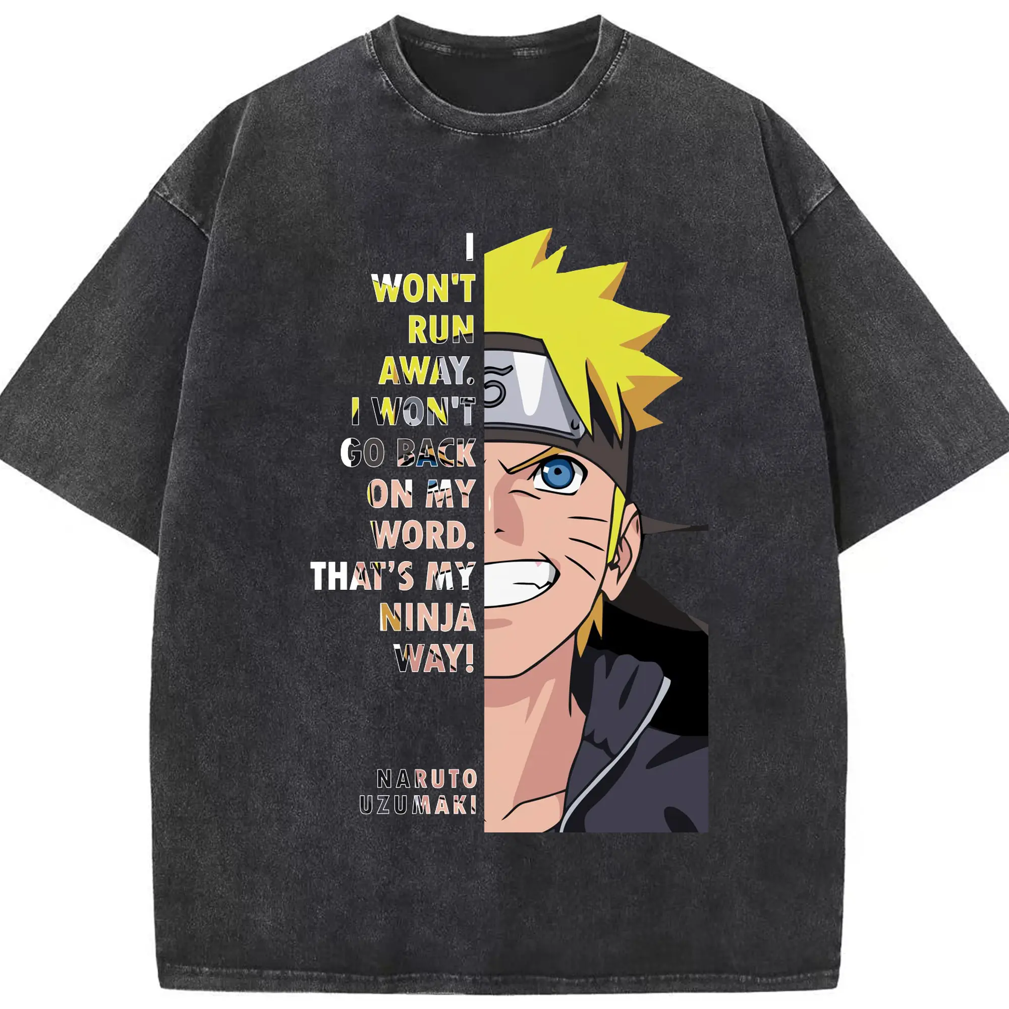 うずまき ナルト - 綿100％ ヴィンテージ風 半袖Tシャツ ・ フロントプリント ・ 柔らか肌触り ・ 通気性 快適 ・ スポーツ カジュアル 外出用