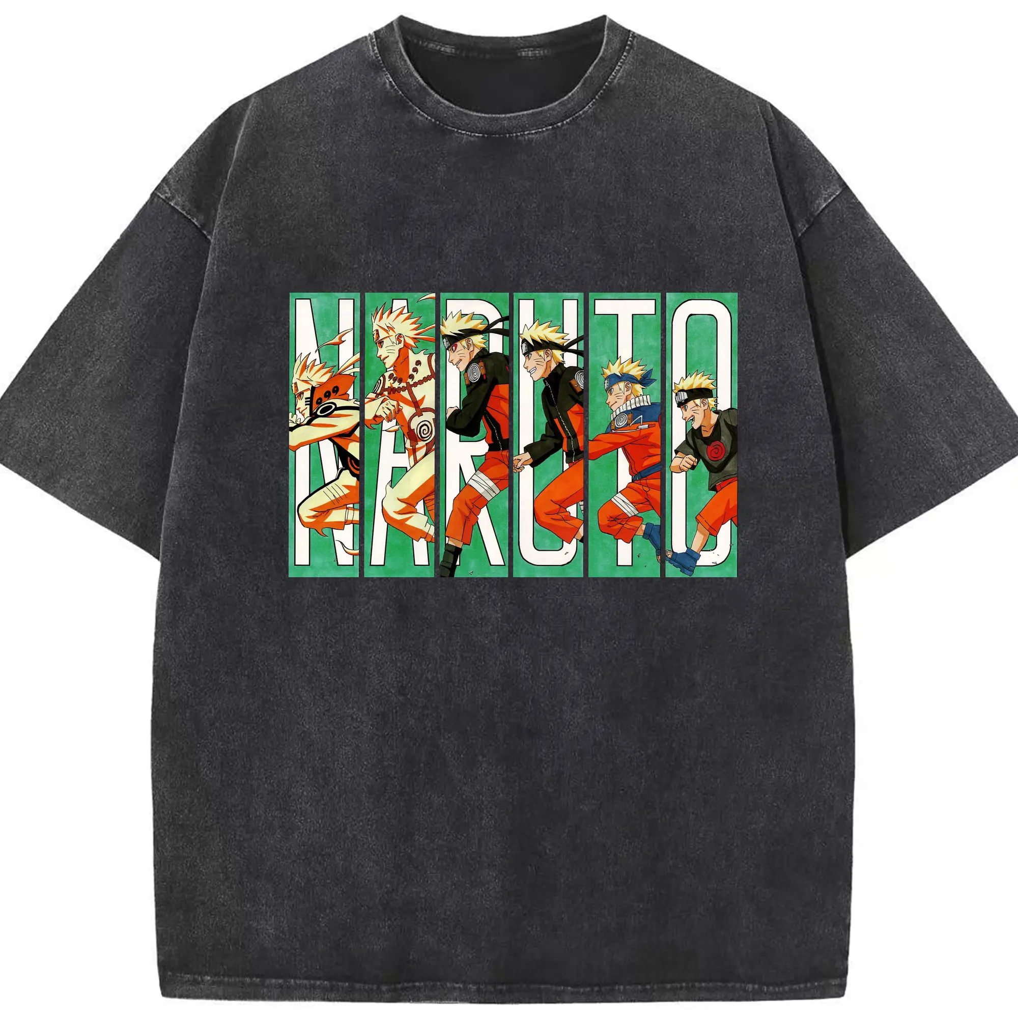 うずまき ナルト 修行の旅 - 綿100％ ヴィンテージ風 半袖Tシャツ ・ フロントプリント ・ 柔らか肌触り ・ 通気性 快適 ・ スポーツ カジュアル 外出用