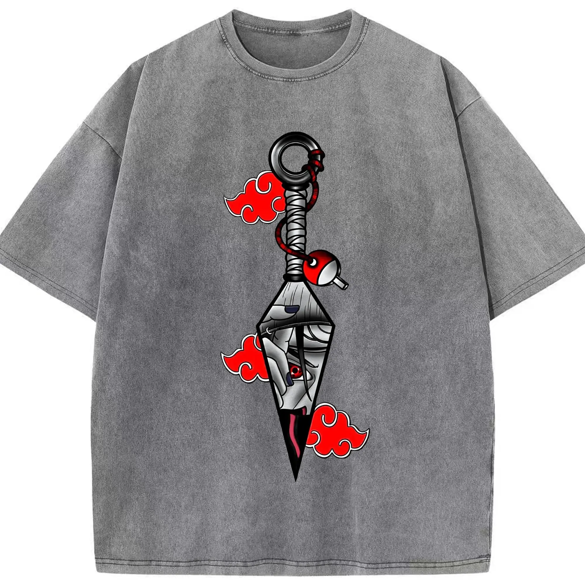 うずまき ナルト イタチ クナイ - 綿100％ ヴィンテージ風 半袖Tシャツ ・ フロントプリント ・ 柔らか肌触り ・ 通気性 快適 ・ スポーツ カジュアル 外出用