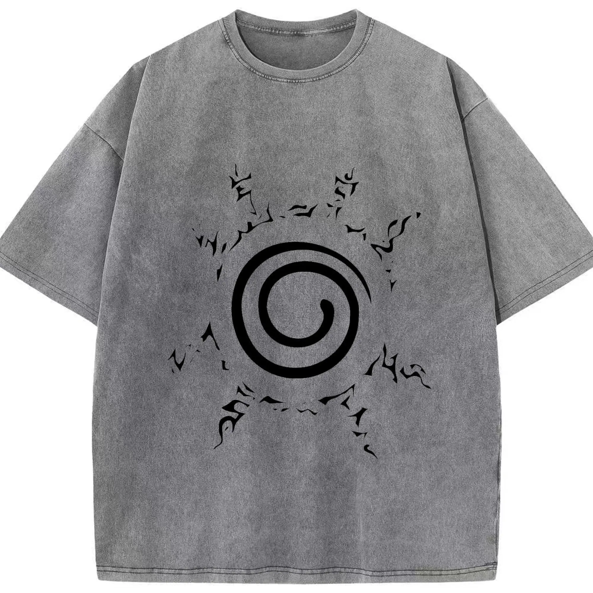うずまき ナルト九尾の封印 - 綿100％ ヴィンテージ風 半袖Tシャツ ・ フロントプリント ・ 柔らか肌触り ・ 通気性 快適 ・ スポーツ カジュアル 外出用
