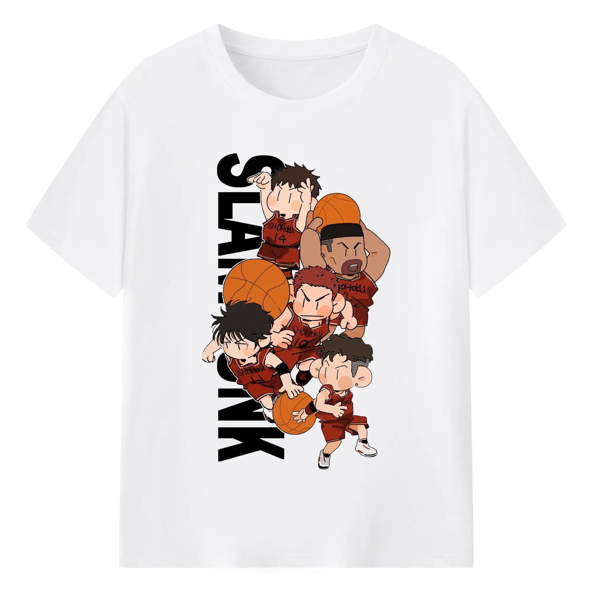 スラムダンク　湘北バスケ部　デフォルメ - 綿100％ 半袖Tシャツ ・ フロントプリント ・ 快適 通気性 ・ 日常使い 散歩 スポーツ用