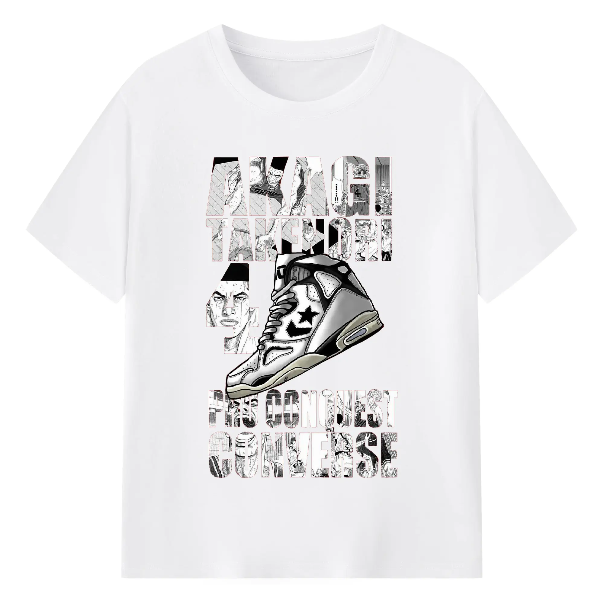 スラムダンクスニーカーコラボ限定 - 綿100％ 半袖Tシャツ ・ フロントプリント ・ 快適 通気性 ・ 日常使い 散歩 スポーツ用