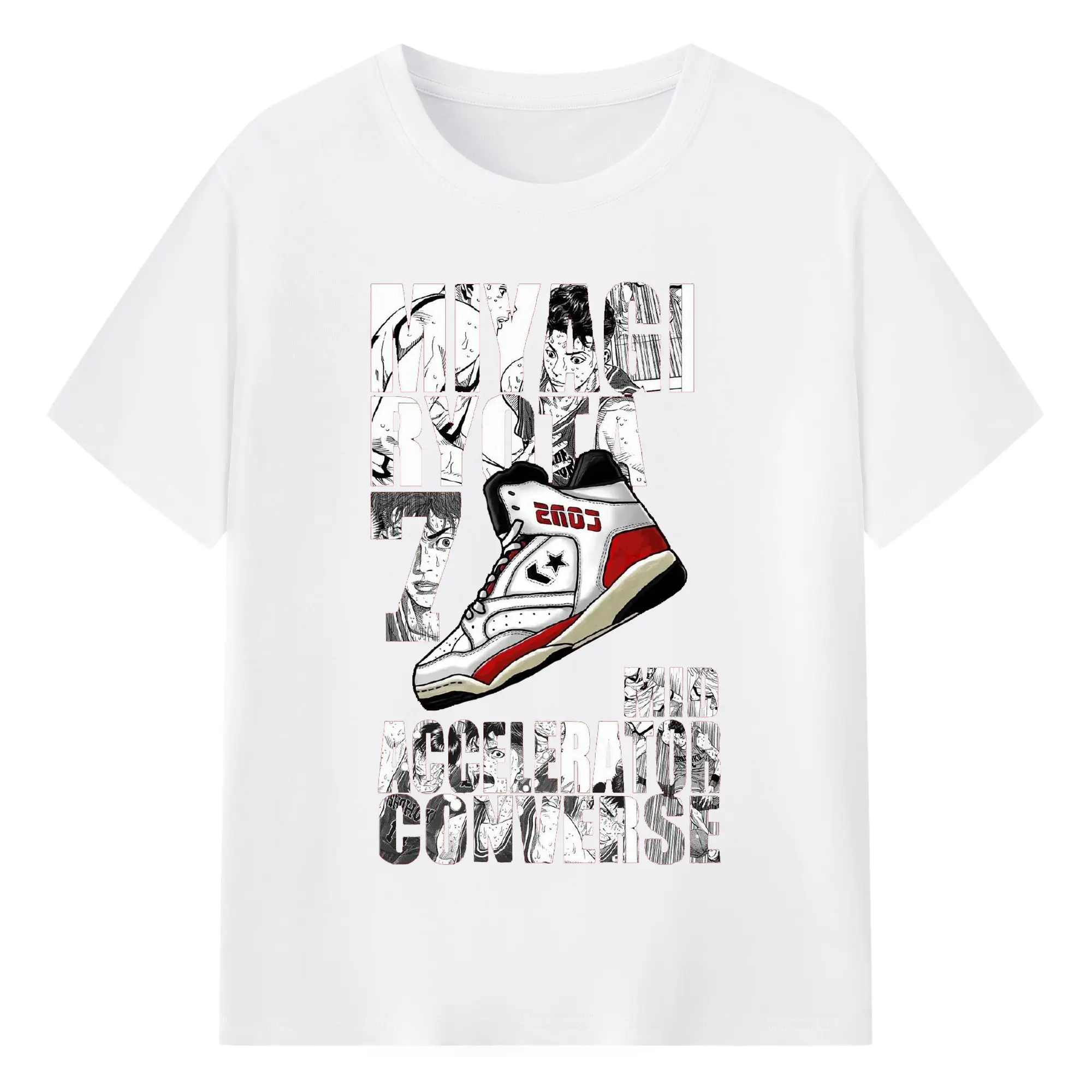 スラムダンクニーカーコラボ限定 - 綿100％ 半袖Tシャツ ・ フロントプリント ・ 快適 通気性 ・ 日常使い 散歩 スポーツ用