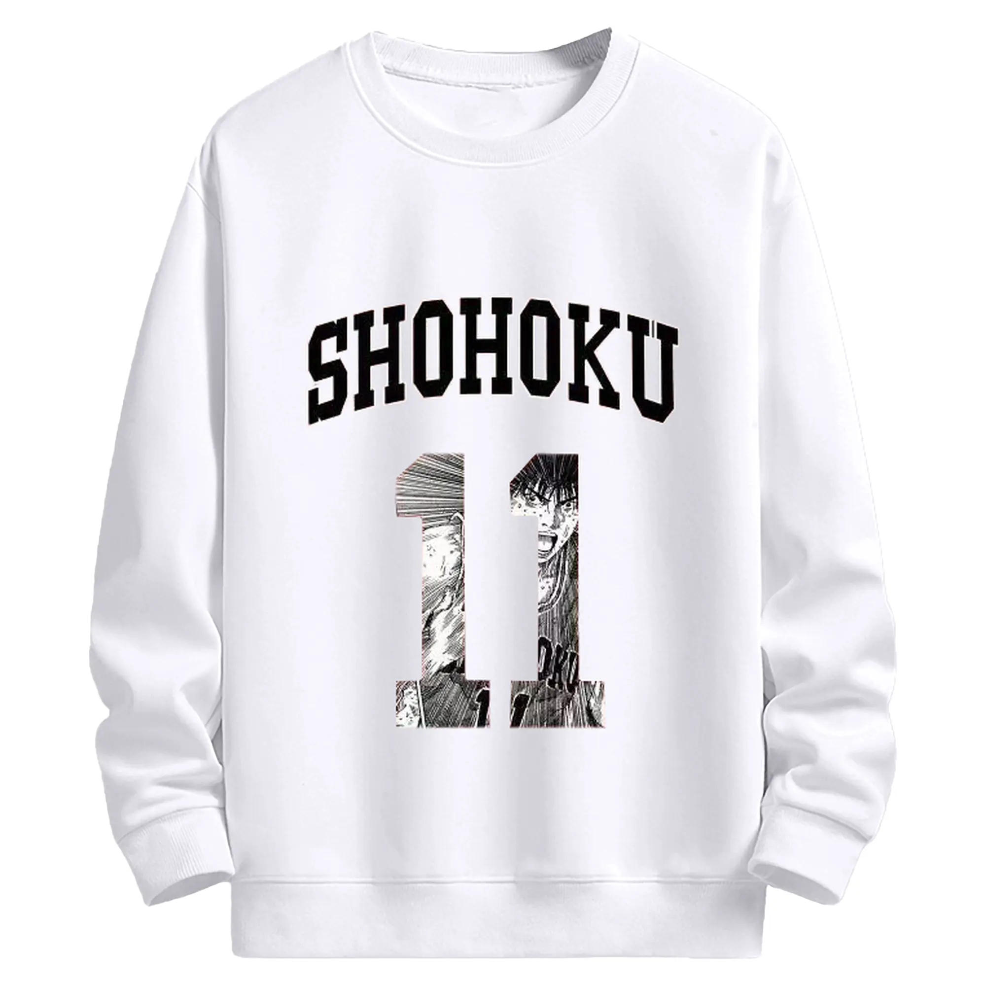スラムダンク 流川楓 11番 - 高品質 クルーネック スウェット ・ コットン59％ ポリエステル41％ ・ ユニセックス 長袖 トレーナー ・ カジュアル デイリー スポーツ 散歩用