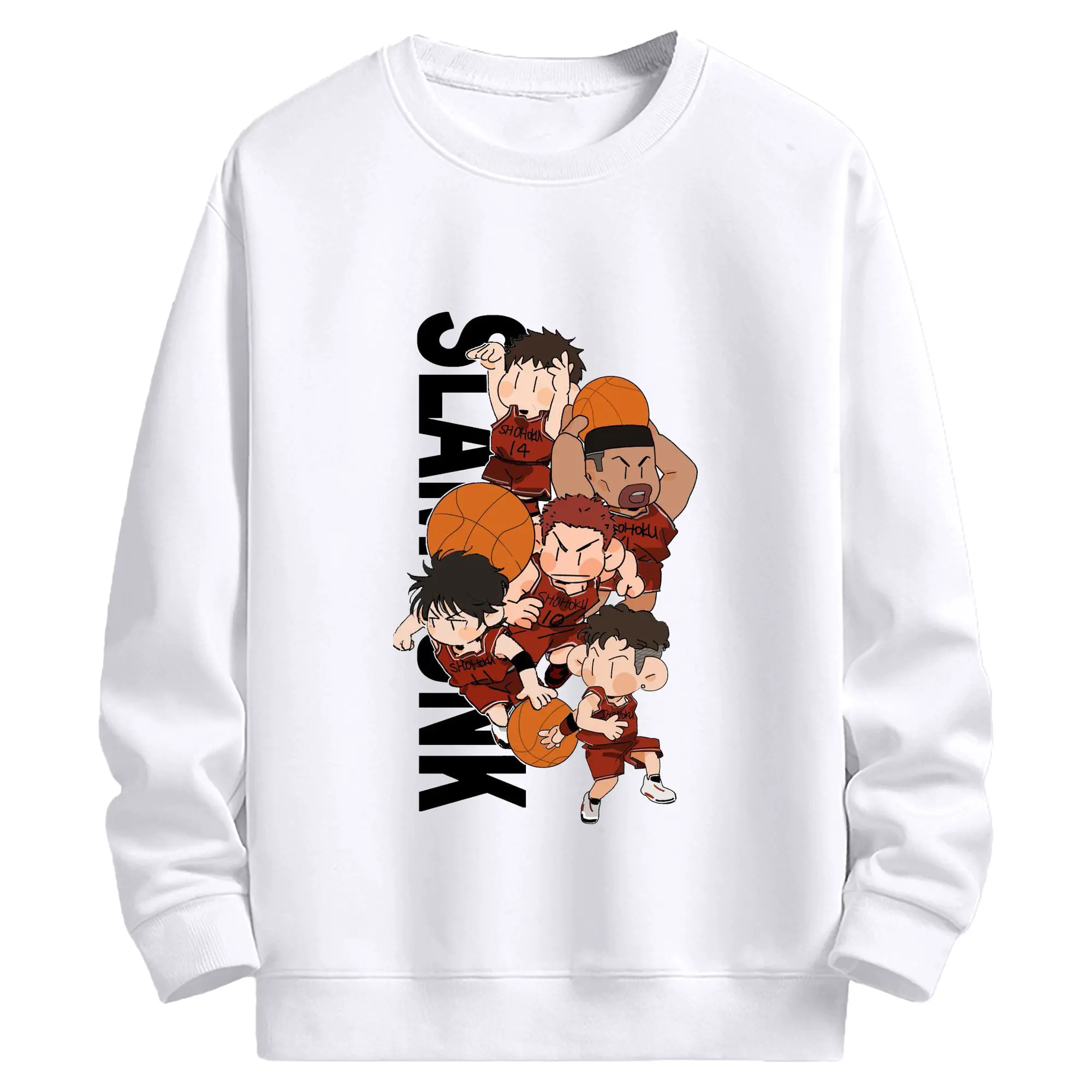 スラムダンク　湘北バスケ部　デフォルメ - 高品質 クルーネック スウェット ・ コットン59％ ポリエステル41％ ・ ユニセックス 長袖 トレーナー ・ カジュアル デイリー スポーツ 散歩用