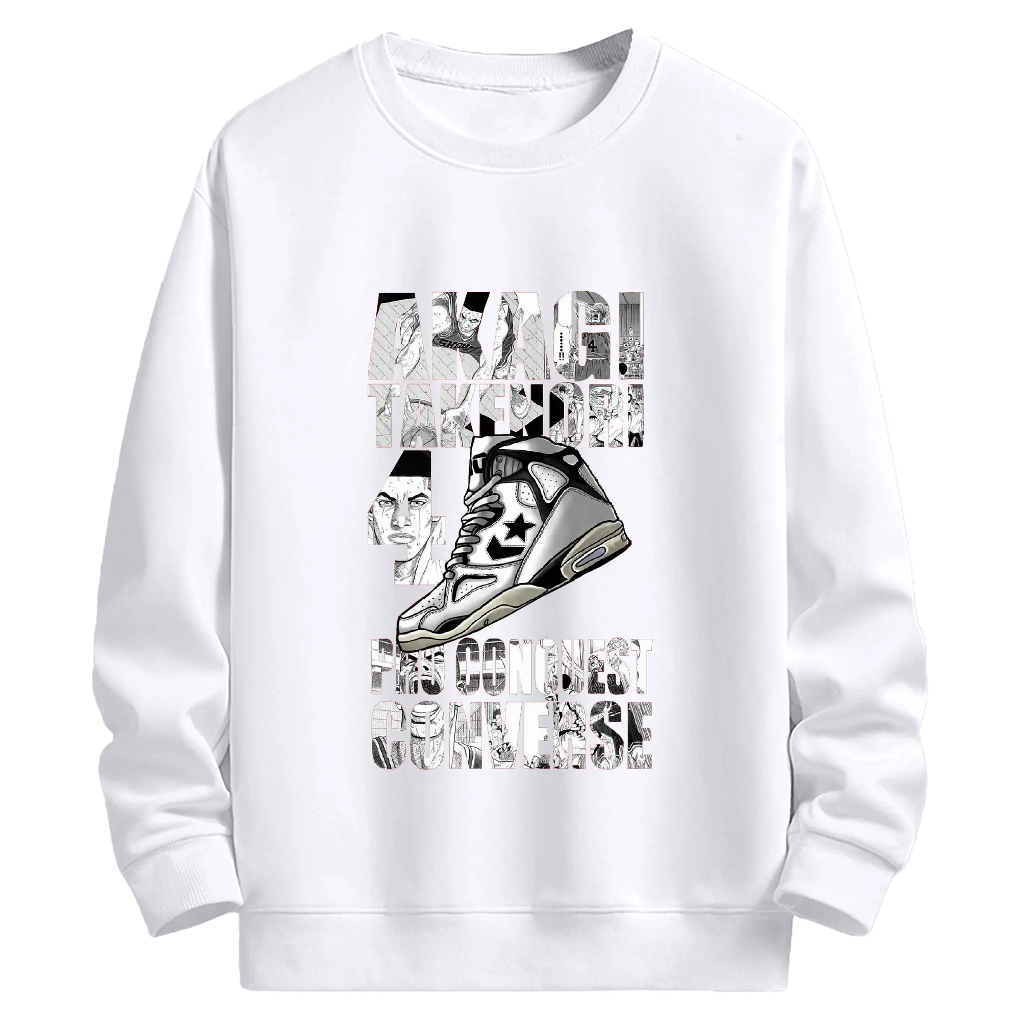 スラムダンクスニーカーコラボ限定 - 高品質 クルーネック スウェット ・ コットン59％ ポリエステル41％ ・ ユニセックス 長袖 トレーナー ・ カジュアル デイリー スポーツ 散歩用