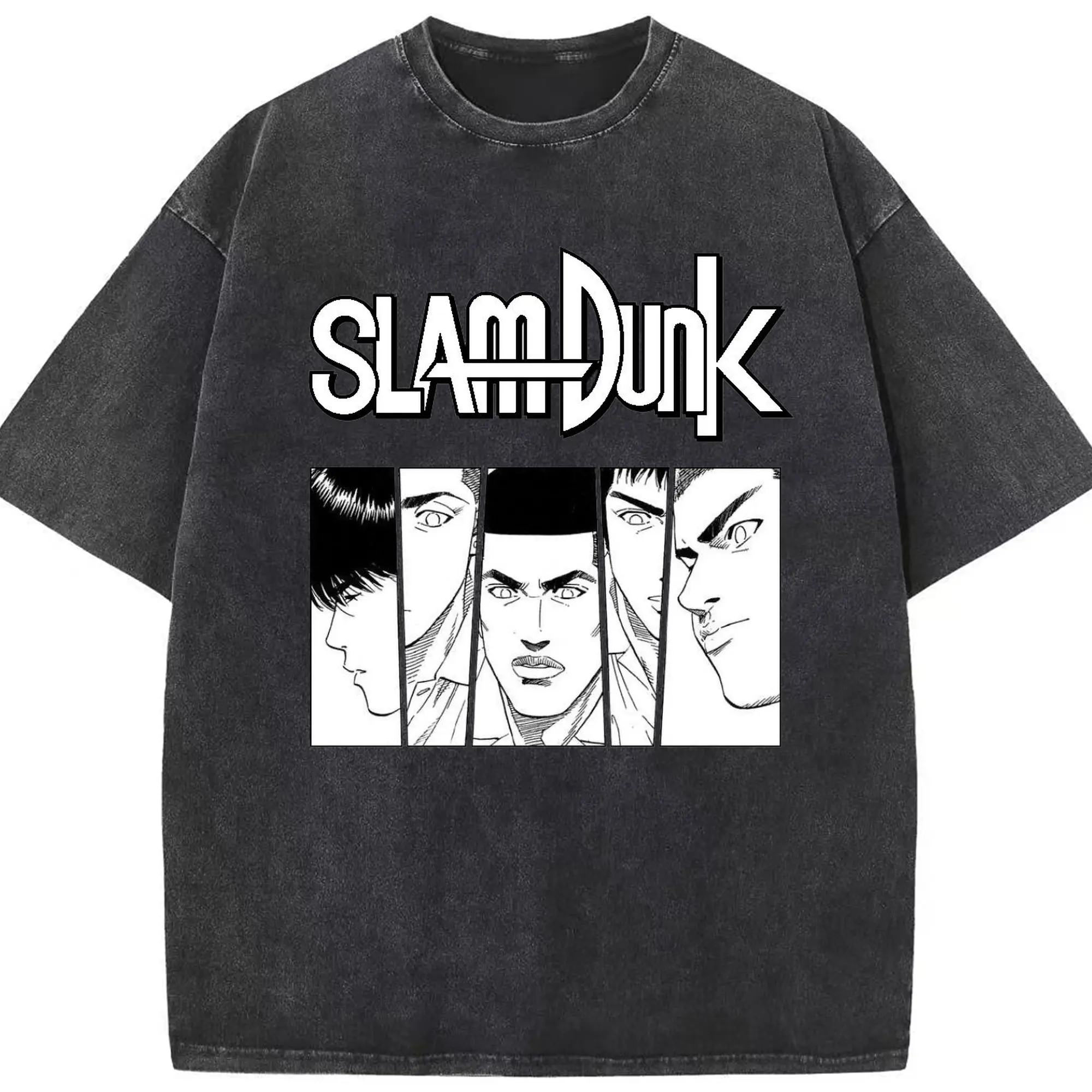 スラムダンク 湘北バスケ部 - 綿100％ ヴィンテージ風 半袖Tシャツ ・ フロントプリント ・ 柔らか肌触り ・ 通気性 快適 ・ スポーツ カジュアル 外出用