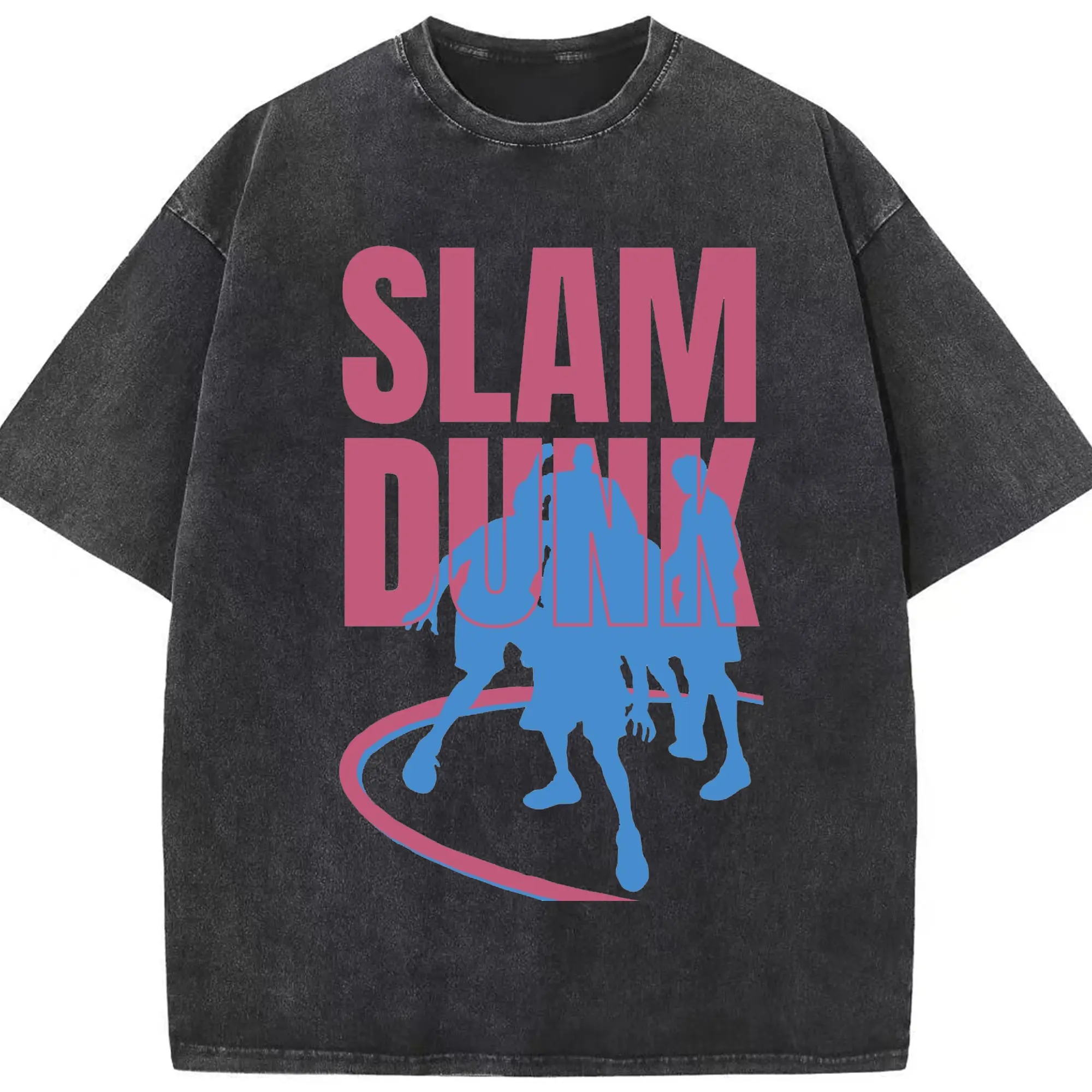 スラムダンク - 綿100％ ヴィンテージ風 半袖Tシャツ ・ フロントプリント ・ 柔らか肌触り ・ 通気性 快適 ・ スポーツ カジュアル 外出用