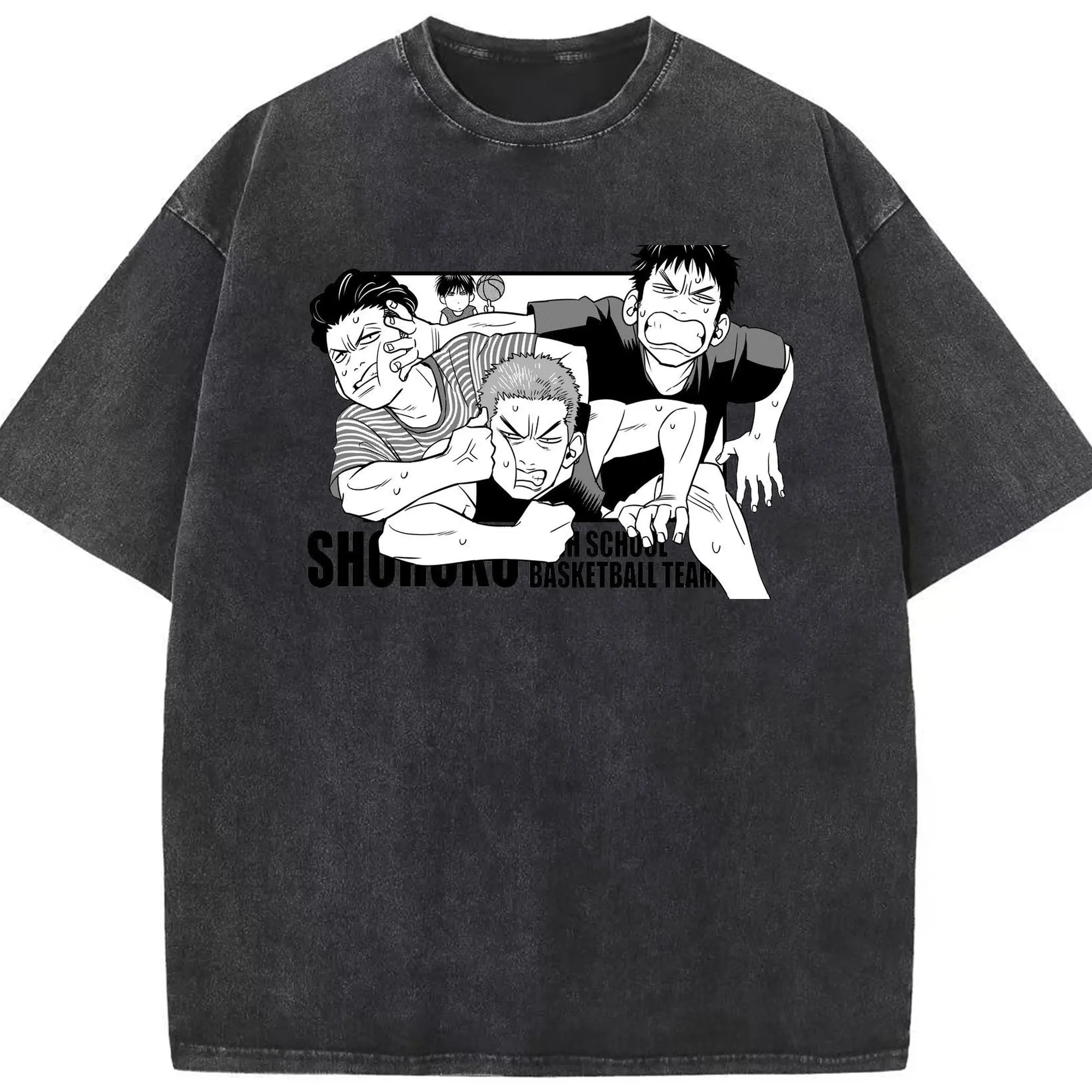スラムダンク マンガ - 綿100％ ヴィンテージ風 半袖Tシャツ ・ フロントプリント ・ 柔らか肌触り ・ 通気性 快適 ・ スポーツ カジュアル 外出用