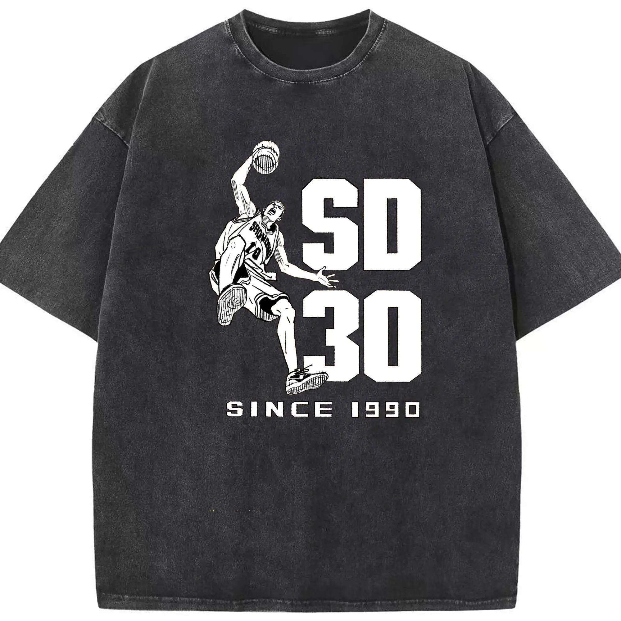 スラムダンク櫻木花道30年特別限定 - 綿100％ ヴィンテージ風 半袖Tシャツ ・ フロントプリント ・ 柔らか肌触り ・ 通気性 快適 ・ スポーツ カジュアル 外出用