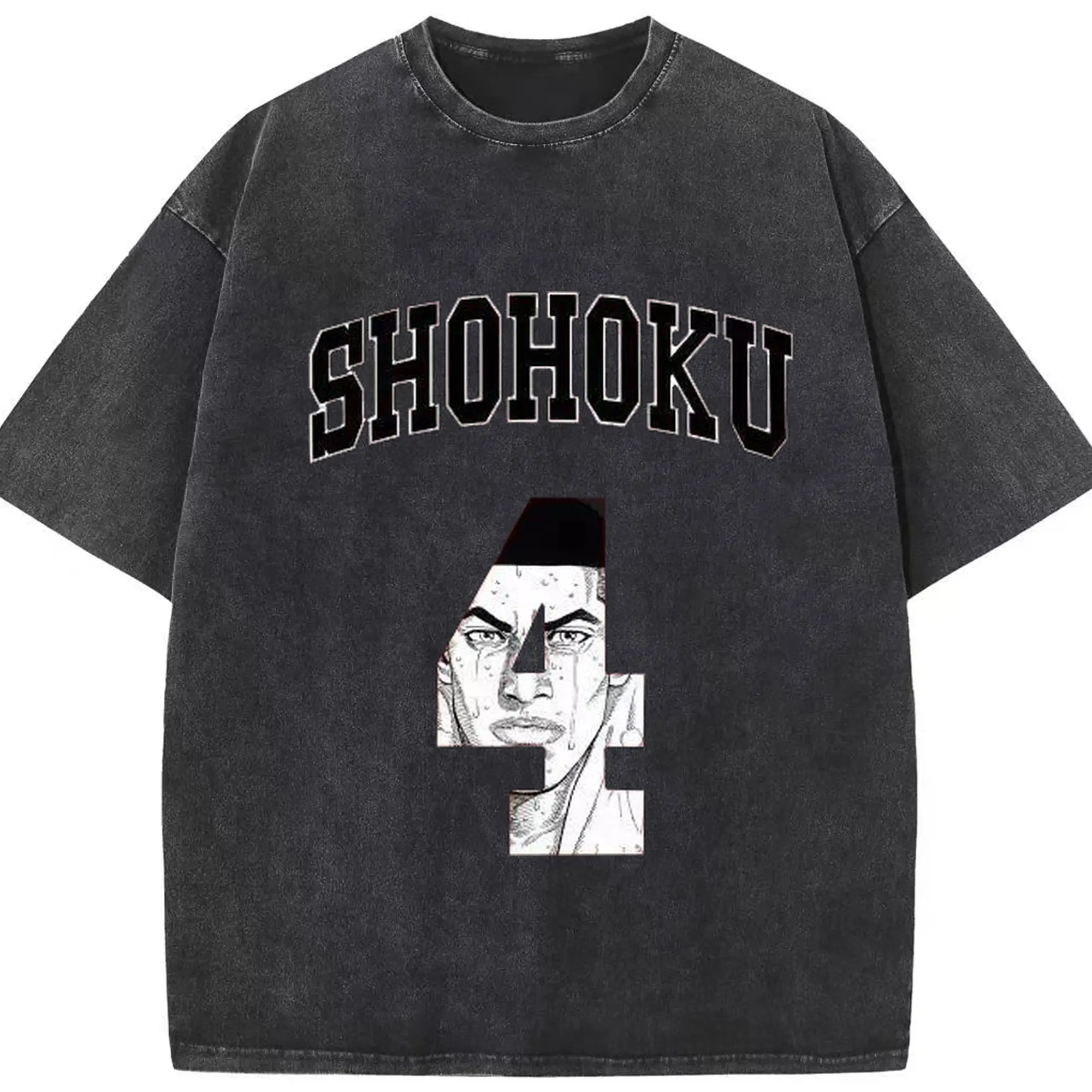 スラムダンク マンガ　赤木剛憲隊長 4番 - 綿100％ ヴィンテージ風 半袖Tシャツ ・ フロントプリント ・ 柔らか肌触り ・ 通気性 快適 ・ スポーツ カジュアル 外出用