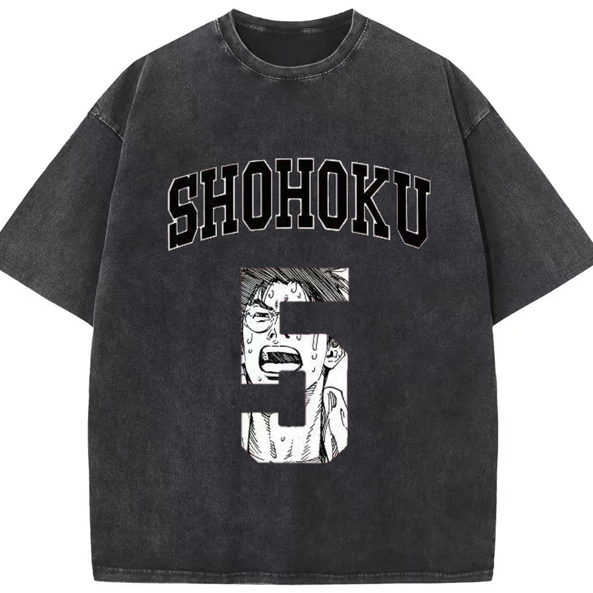 スラムダンクマンガ 木暮公延 - 綿100％ ヴィンテージ風 半袖Tシャツ ・ フロントプリント ・ 柔らか肌触り ・ 通気性 快適 ・ スポーツ カジュアル 外出用