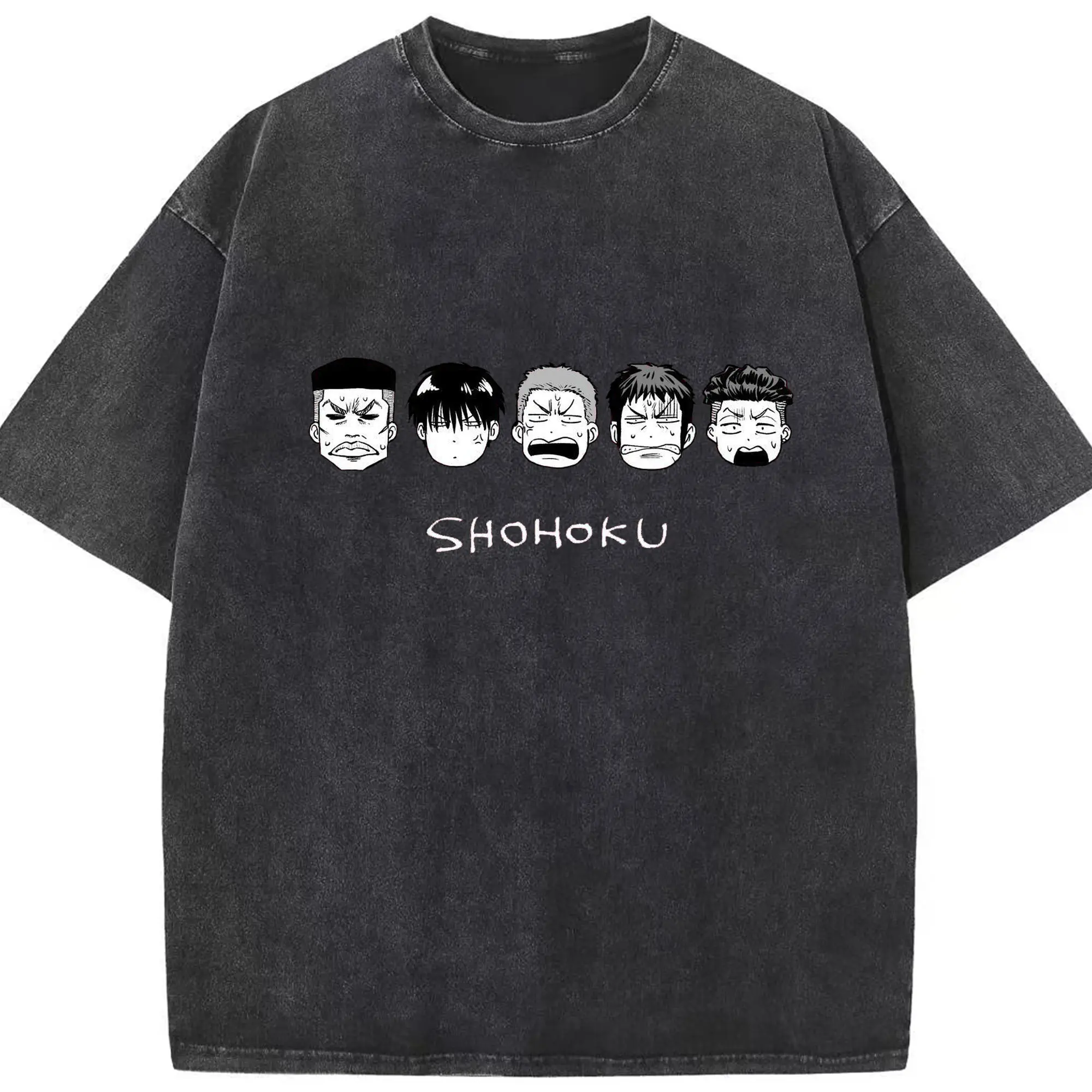 スラムダンク デフォルト 湘北高校 - 綿100％ ヴィンテージ風 半袖Tシャツ ・ フロントプリント ・ 柔らか肌触り ・ 通気性 快適 ・ スポーツ カジュアル 外出用