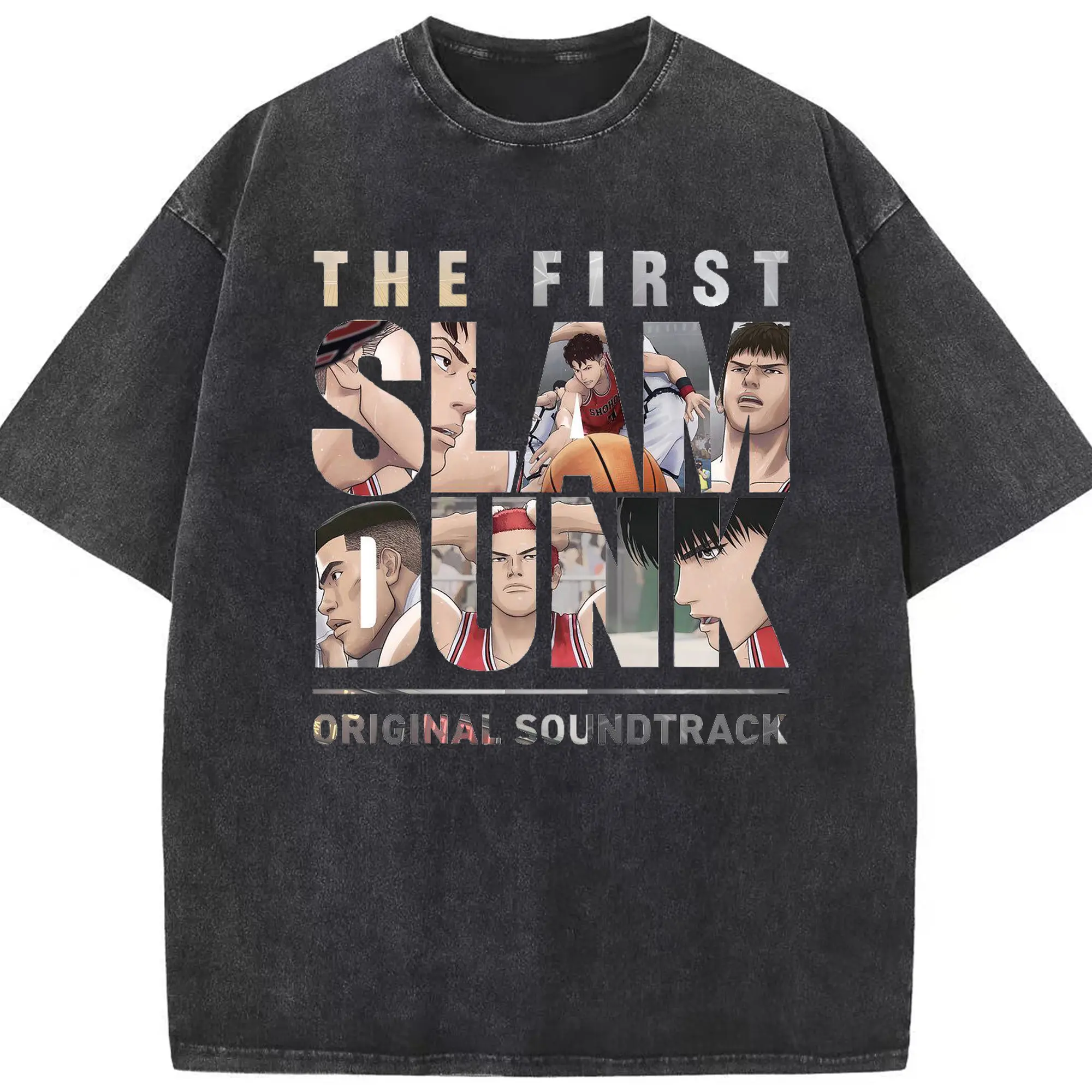 スラムダンク映画　湘北バスケ部 - 綿100％ ヴィンテージ風 半袖Tシャツ ・ フロントプリント ・ 柔らか肌触り ・ 通気性 快適 ・ スポーツ カジュアル 外出用