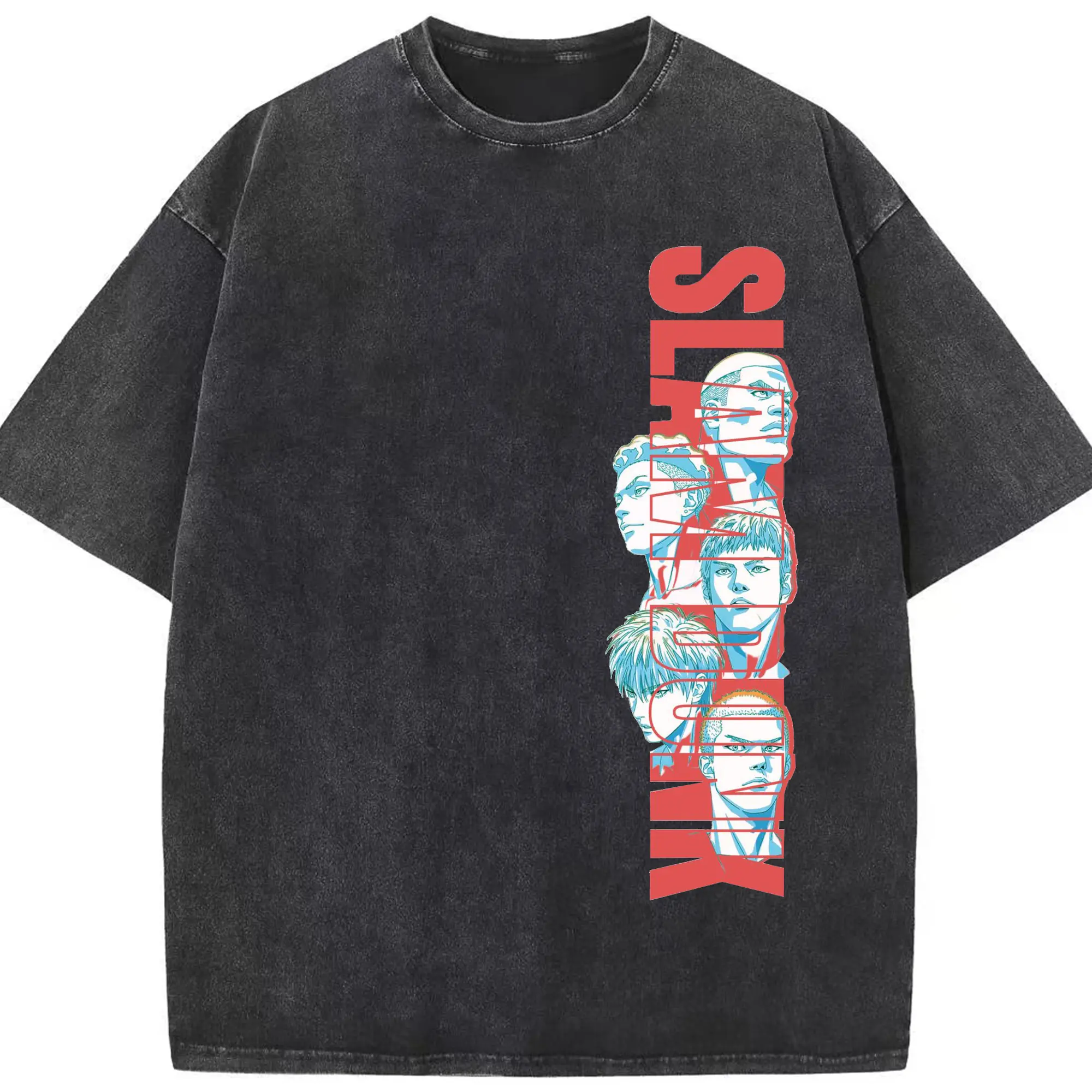 スラムダンクマンガ アートプリント - 綿100％ ヴィンテージ風 半袖Tシャツ ・ フロントプリント ・ 柔らか肌触り ・ 通気性 快適 ・ スポーツ カジュアル 外出用