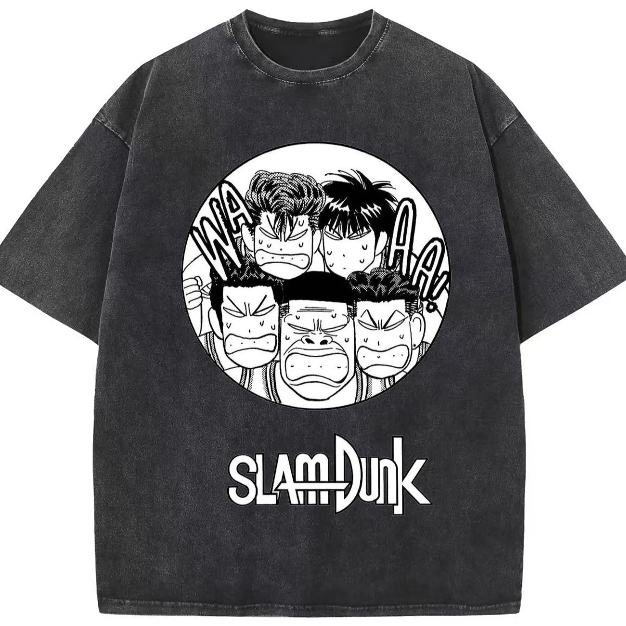 スラムダンクマンガ 湘北 スタメン - 綿100％ ヴィンテージ風 半袖Tシャツ ・ フロントプリント ・ 柔らか肌触り ・ 通気性 快適 ・ スポーツ カジュアル 外出用