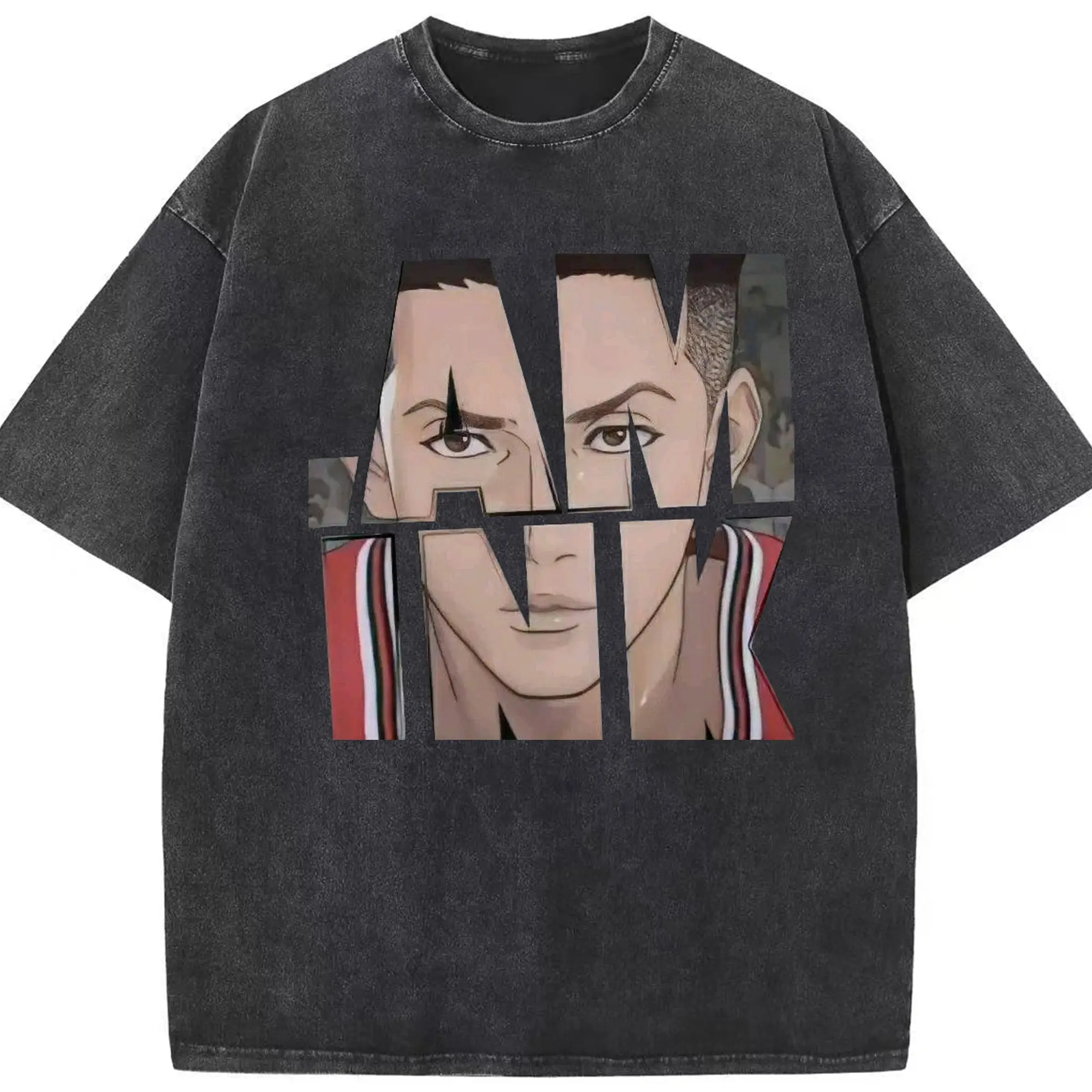 スラムダンク映画 宮城リョータ - 綿100％ ヴィンテージ風 半袖Tシャツ ・ フロントプリント ・ 柔らか肌触り ・ 通気性 快適 ・ スポーツ カジュアル 外出用