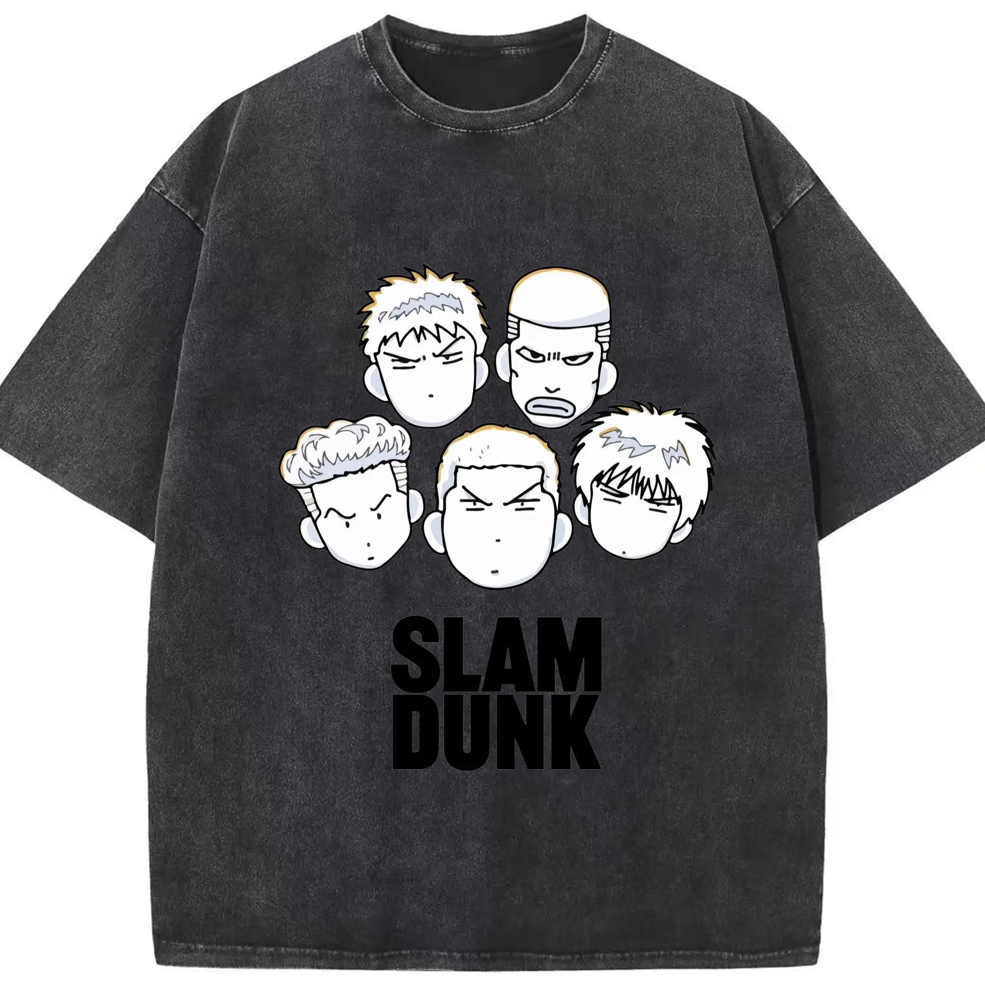 スラムダンクマンガ デフォルメ - 綿100％ ヴィンテージ風 半袖Tシャツ ・ フロントプリント ・ 柔らか肌触り ・ 通気性 快適 ・ スポーツ カジュアル 外出用
