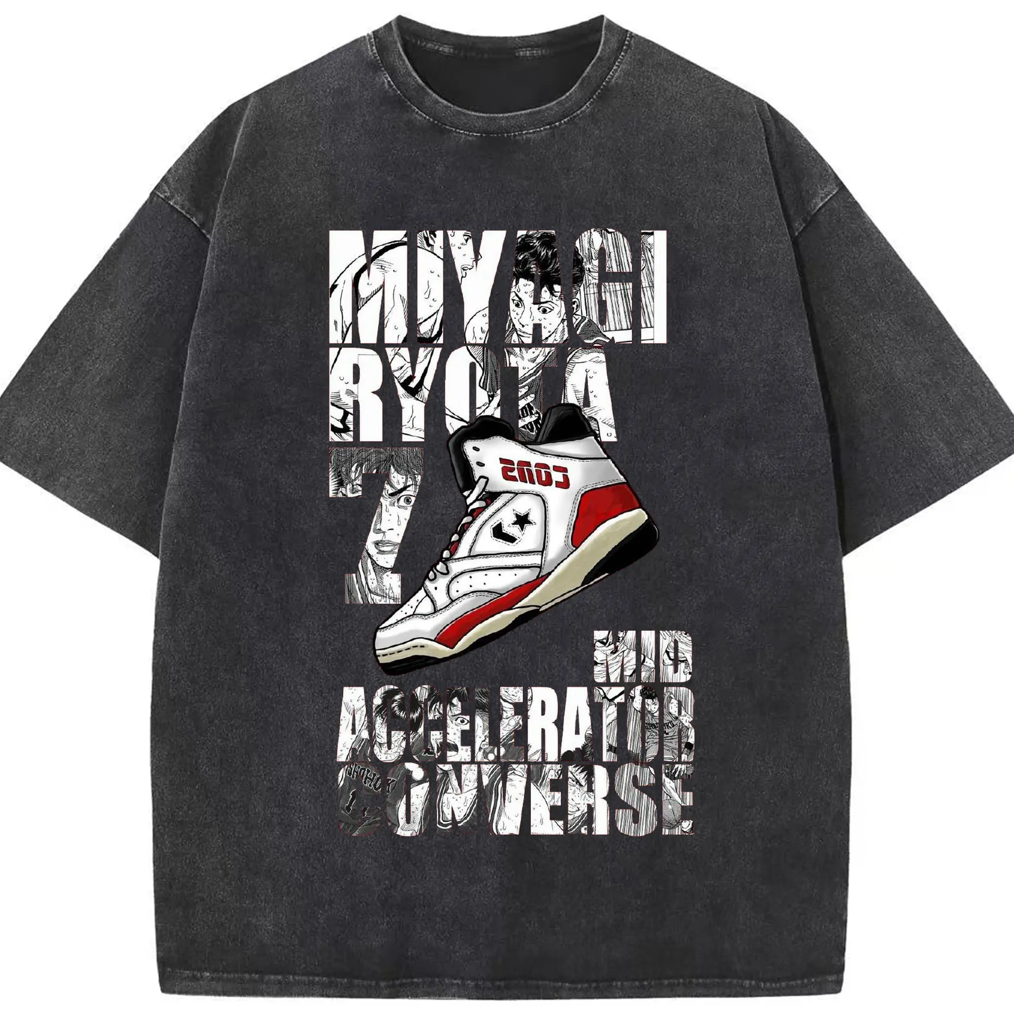 スラムダンクニーカーコラボ限定 - 綿100％ ヴィンテージ風 半袖Tシャツ ・ フロントプリント ・ 柔らか肌触り ・ 通気性 快適 ・ スポーツ カジュアル 外出用