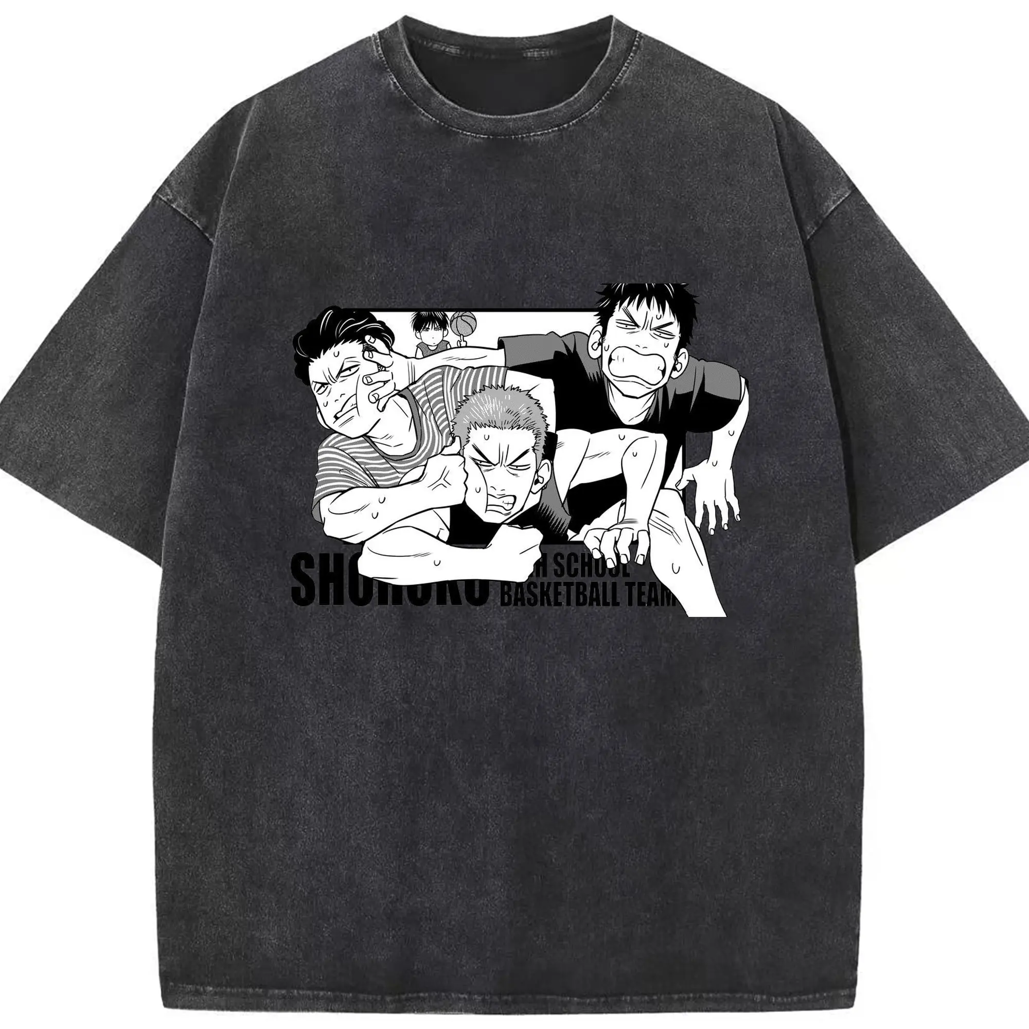 スラムダンク マンガ - 綿100％ ヴィンテージ風 半袖Tシャツ ・ フロントプリント ・ 柔らか肌触り ・ 通気性 快適 ・ スポーツ カジュアル 外出用