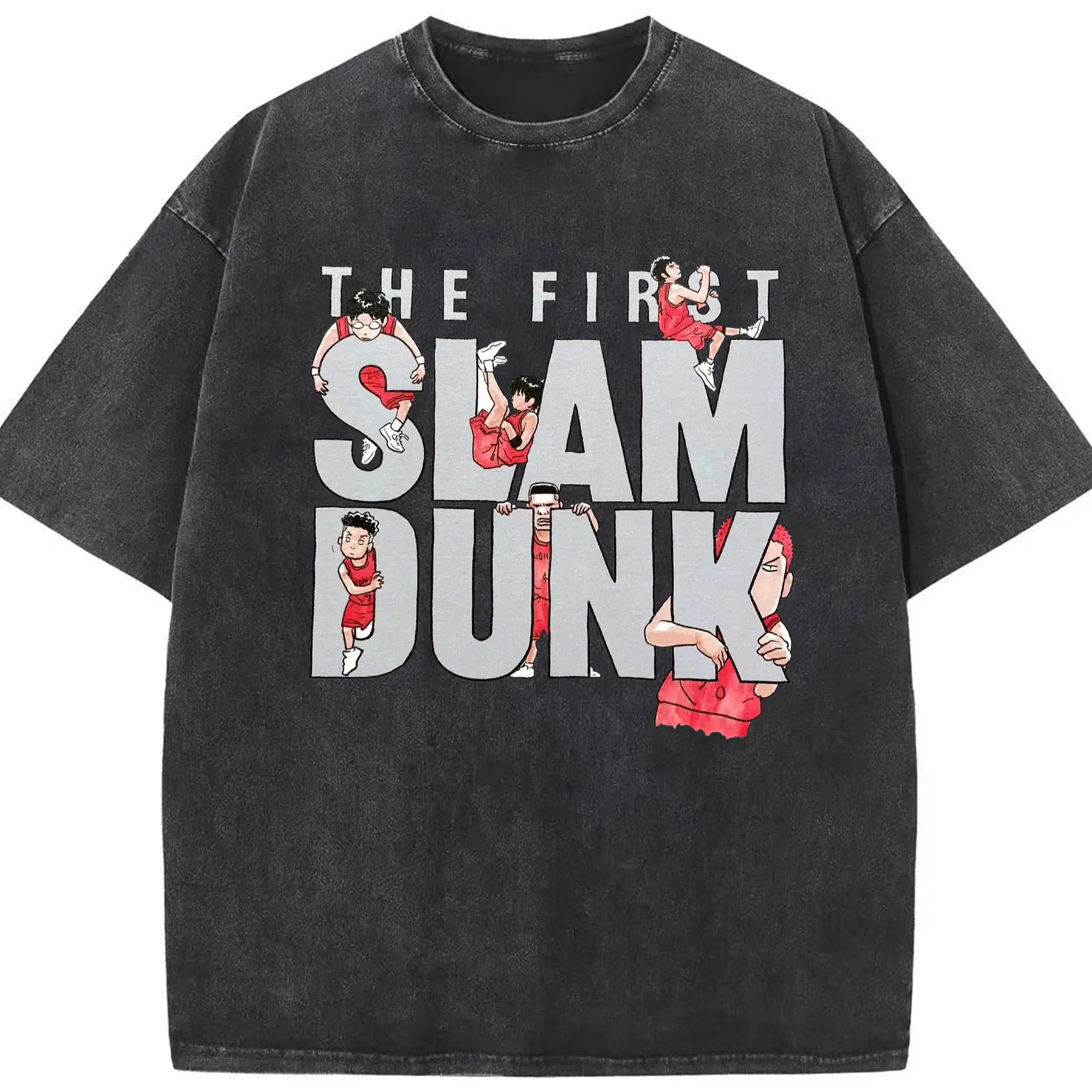 スラムダンクアニメ - 綿100％ ヴィンテージ風 半袖Tシャツ ・ フロントプリント ・ 柔らか肌触り ・ 通気性 快適 ・ スポーツ カジュアル 外出用