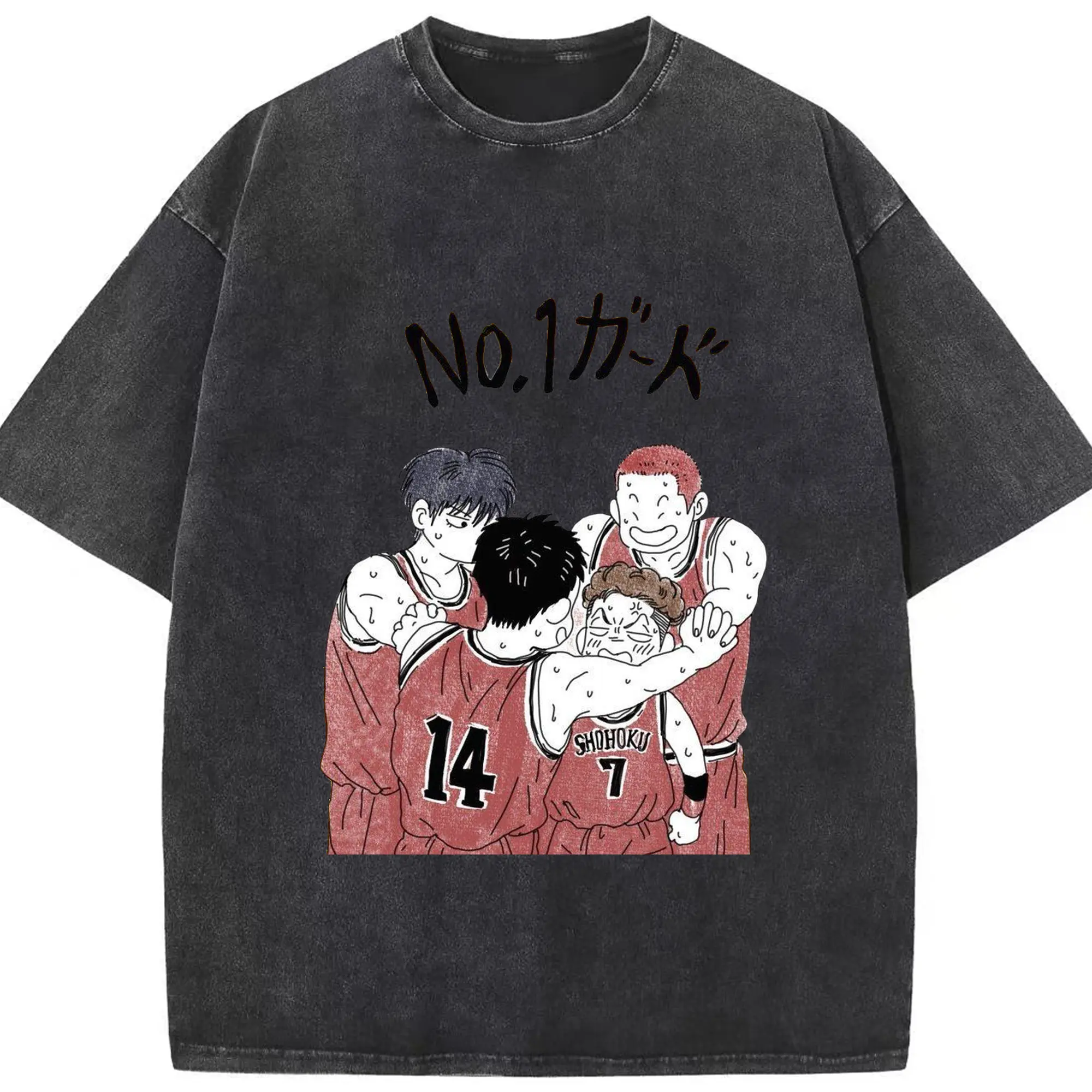 スラムダンク NO.１ガード 宮城 宮城リョータ - 綿100％ ヴィンテージ風 半袖Tシャツ ・ フロントプリント ・ 柔らか肌触り ・ 通気性 快適 ・ スポーツ カジュアル 外出用