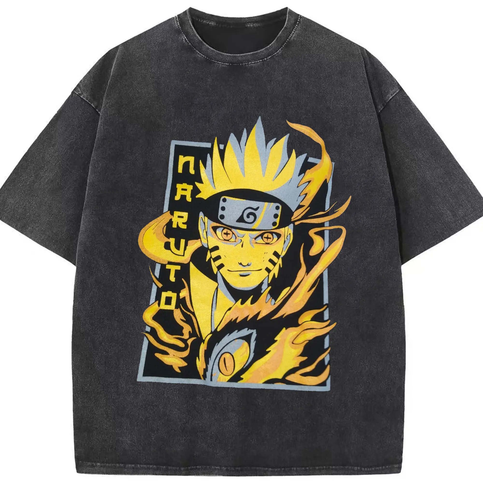 うずまき ナルト ナルト 仙人モード - 綿100％ ヴィンテージ風 半袖Tシャツ ・ フロントプリント ・ 柔らか肌触り ・ 通気性 快適 ・ スポーツ カジュアル 外出用