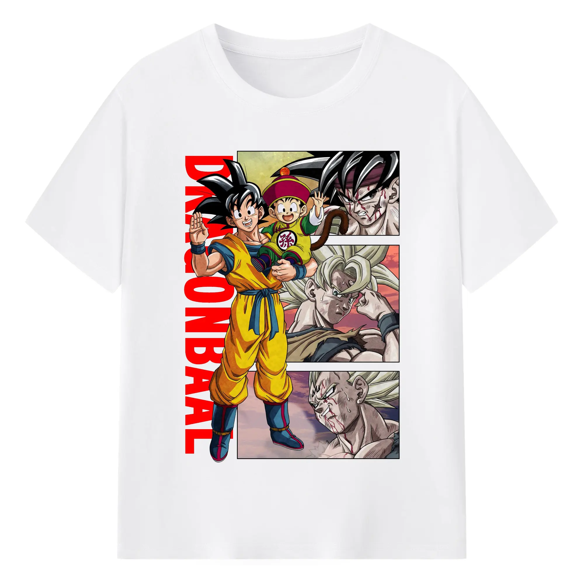 ドラゴンボール 超サイヤ人 孫悟空 - 綿100％ 半袖Tシャツ ・ フロントプリント ・ 快適 通気性 ・ 日常使い 散歩 スポーツ用