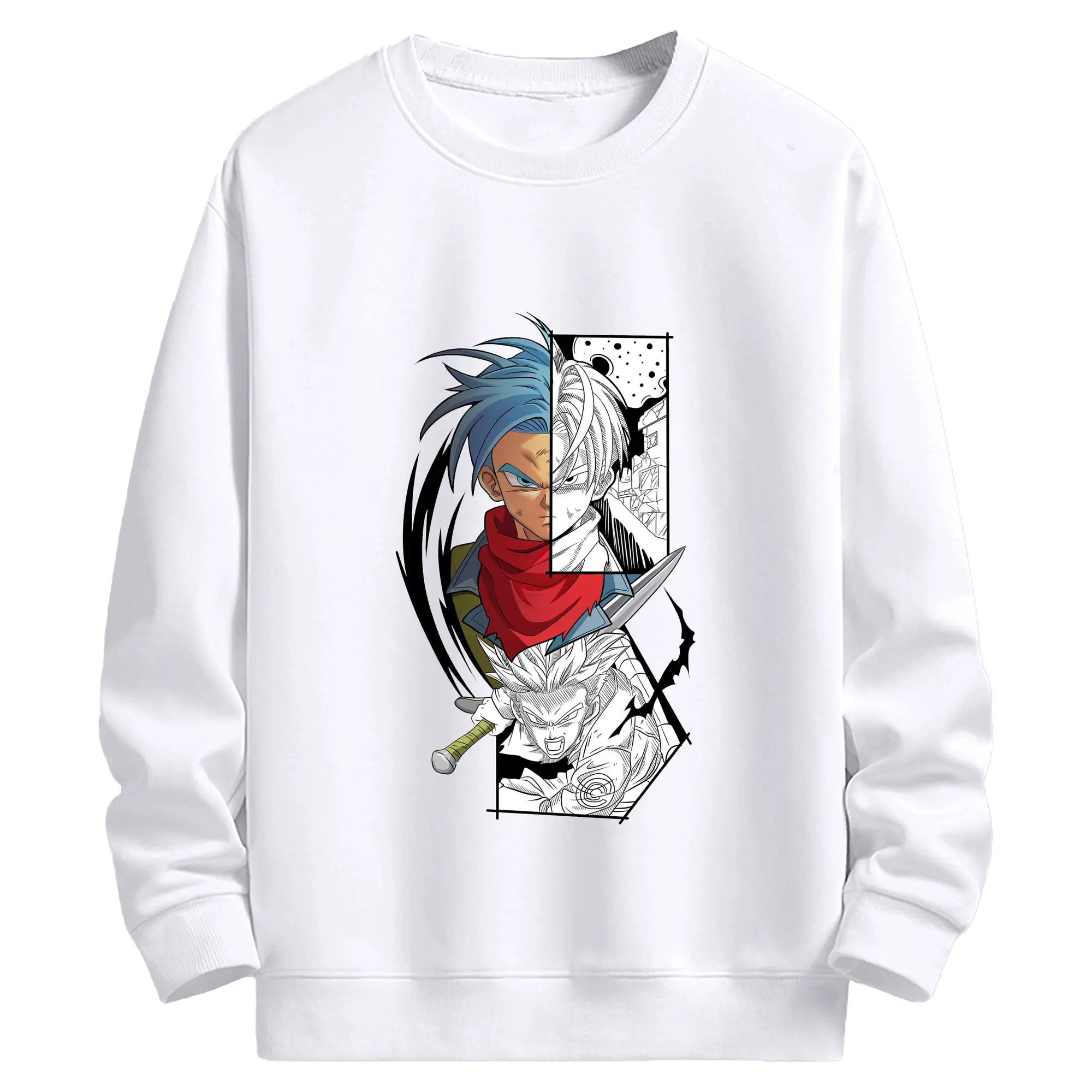 ドラゴンボール トランクス - 高品質 クルーネック スウェット ・ コットン59％ ポリエステル41％ ・ ユニセックス 長袖 トレーナー ・ カジュアル デイリー スポーツ 散歩用