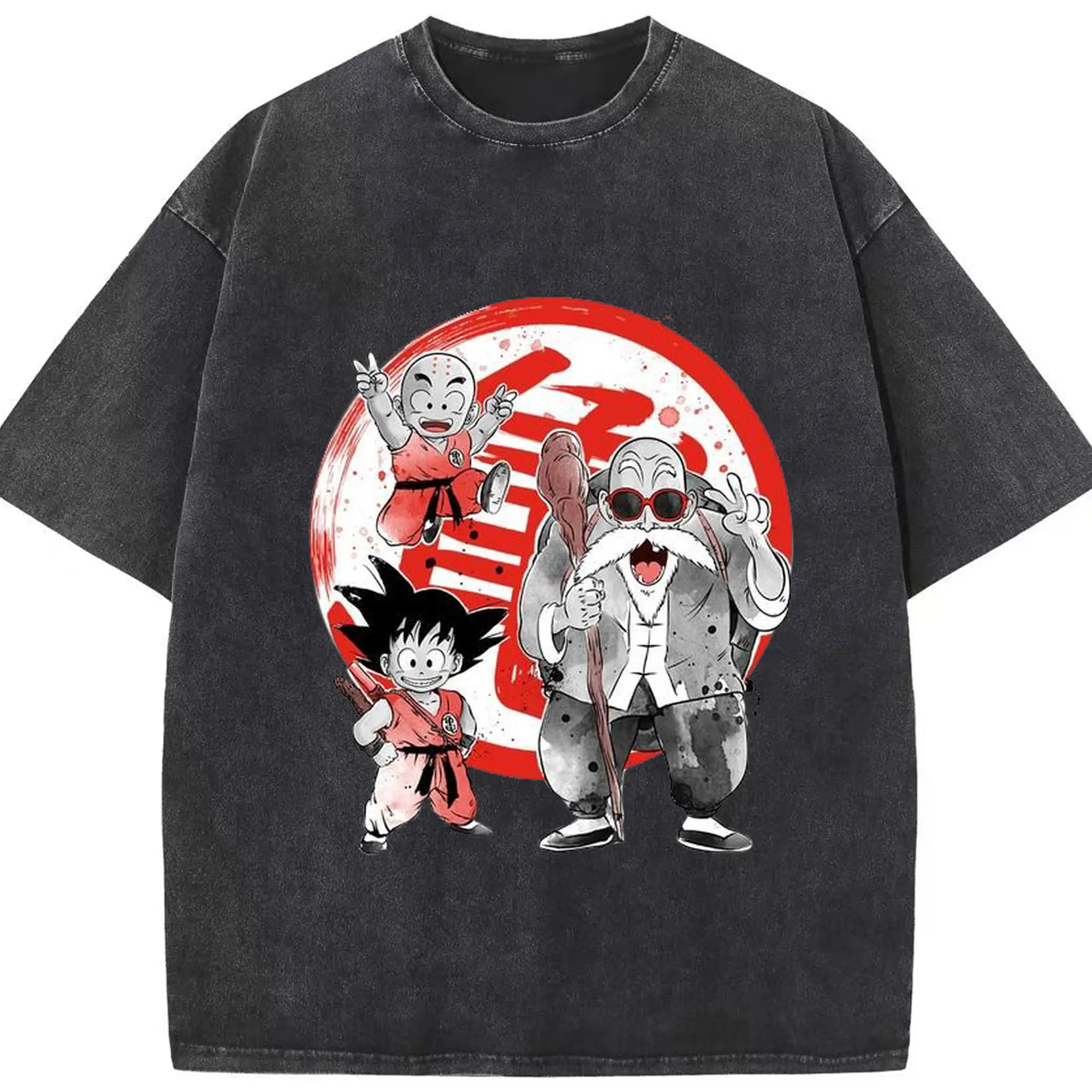 ドラゴンボール DRAGON BALL 孫悟空 クリリン 亀仙人 - 綿100％ ヴィンテージ風 半袖Tシャツ ・ フロントプリント ・ 柔らか肌触り ・ 通気性 快適 ・ スポーツ カジュアル 外出用