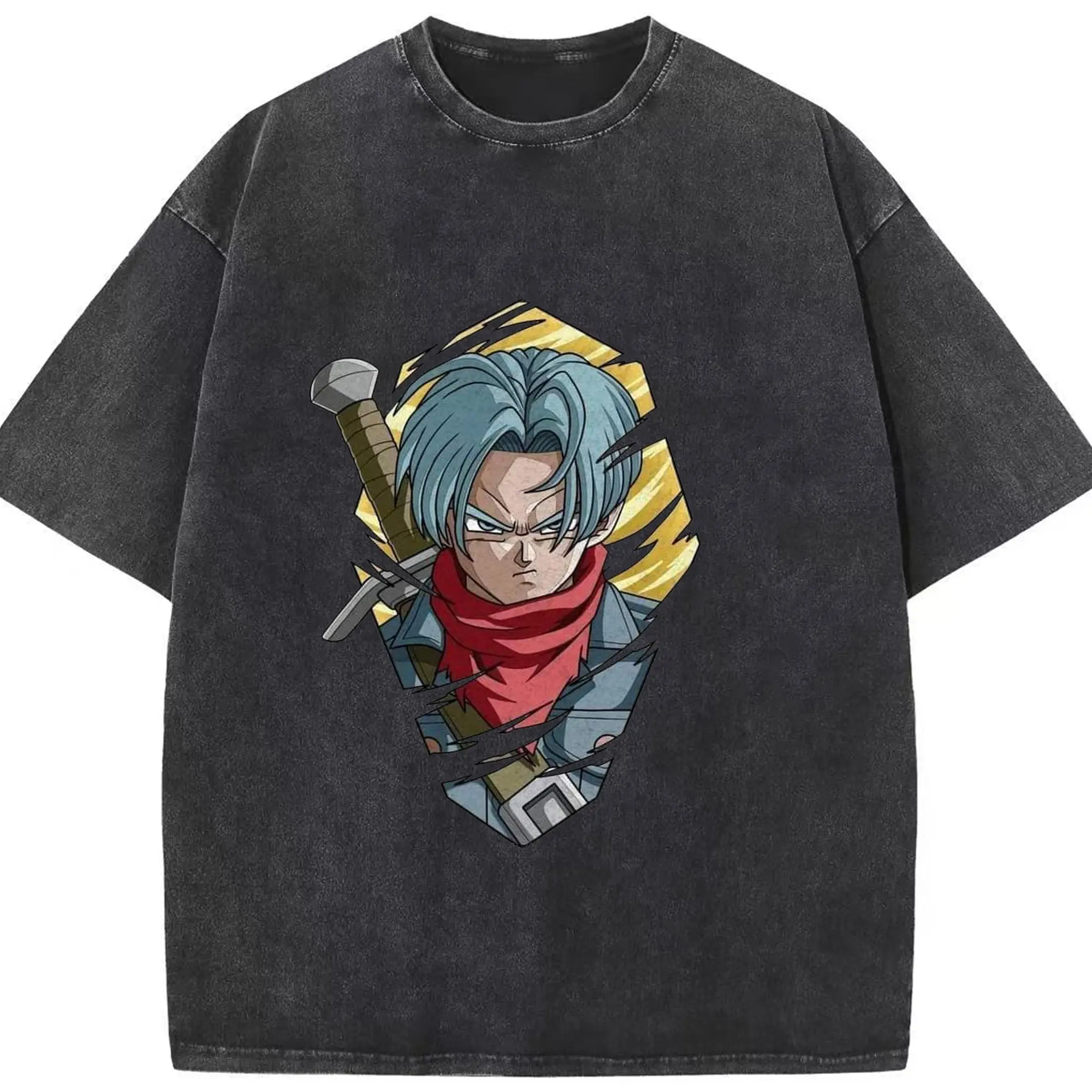 ドラゴンボール トランクス - 綿100％ ヴィンテージ風 半袖Tシャツ ・ フロントプリント ・ 柔らか肌触り ・ 通気性 快適 ・ スポーツ カジュアル 外出用