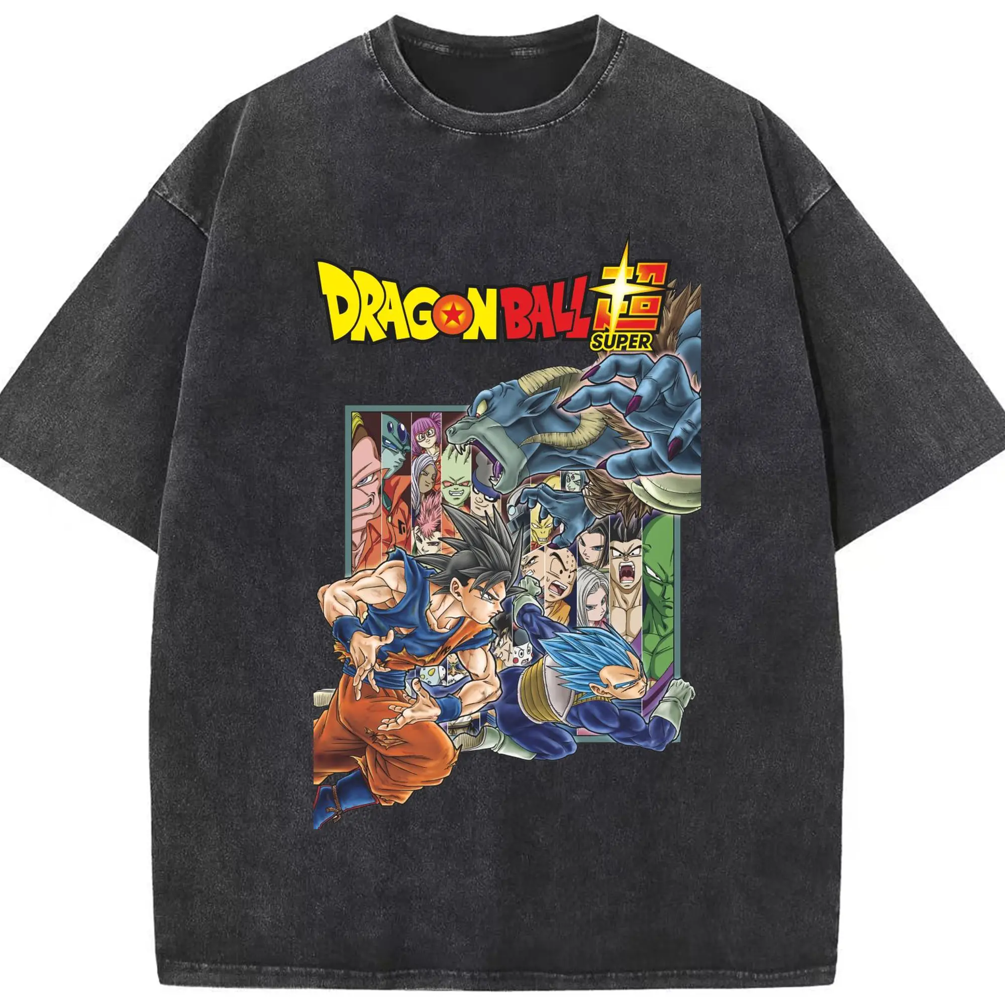 ドラゴンボール 超サイヤ人 - 綿100％ ヴィンテージ風 半袖Tシャツ ・ フロントプリント ・ 柔らか肌触り ・ 通気性 快適 ・ スポーツ カジュアル 外出用