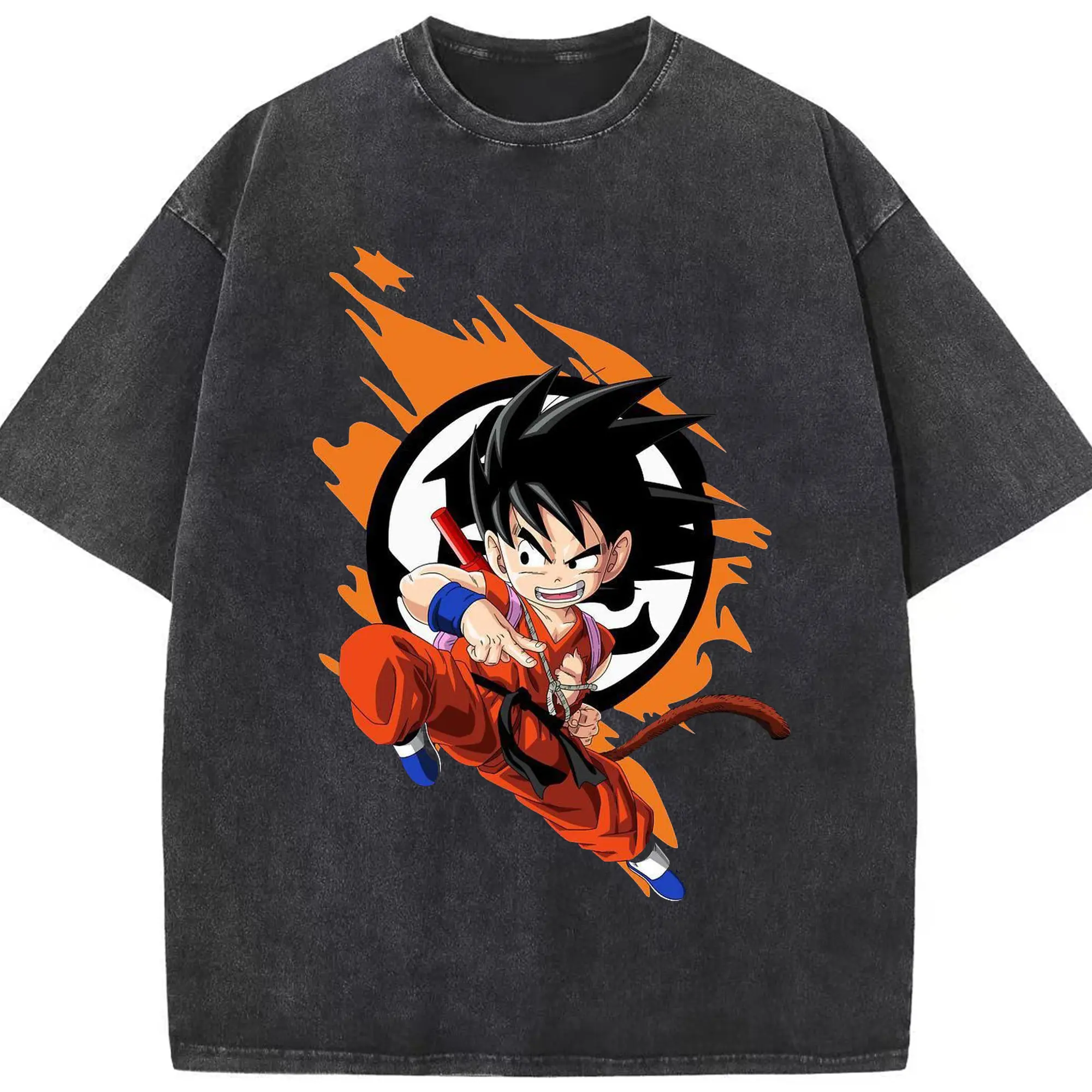 ドラゴンボール 孫悟空 - 綿100％ ヴィンテージ風 半袖Tシャツ ・ フロントプリント ・ 柔らか肌触り ・ 通気性 快適 ・ スポーツ カジュアル 外出用