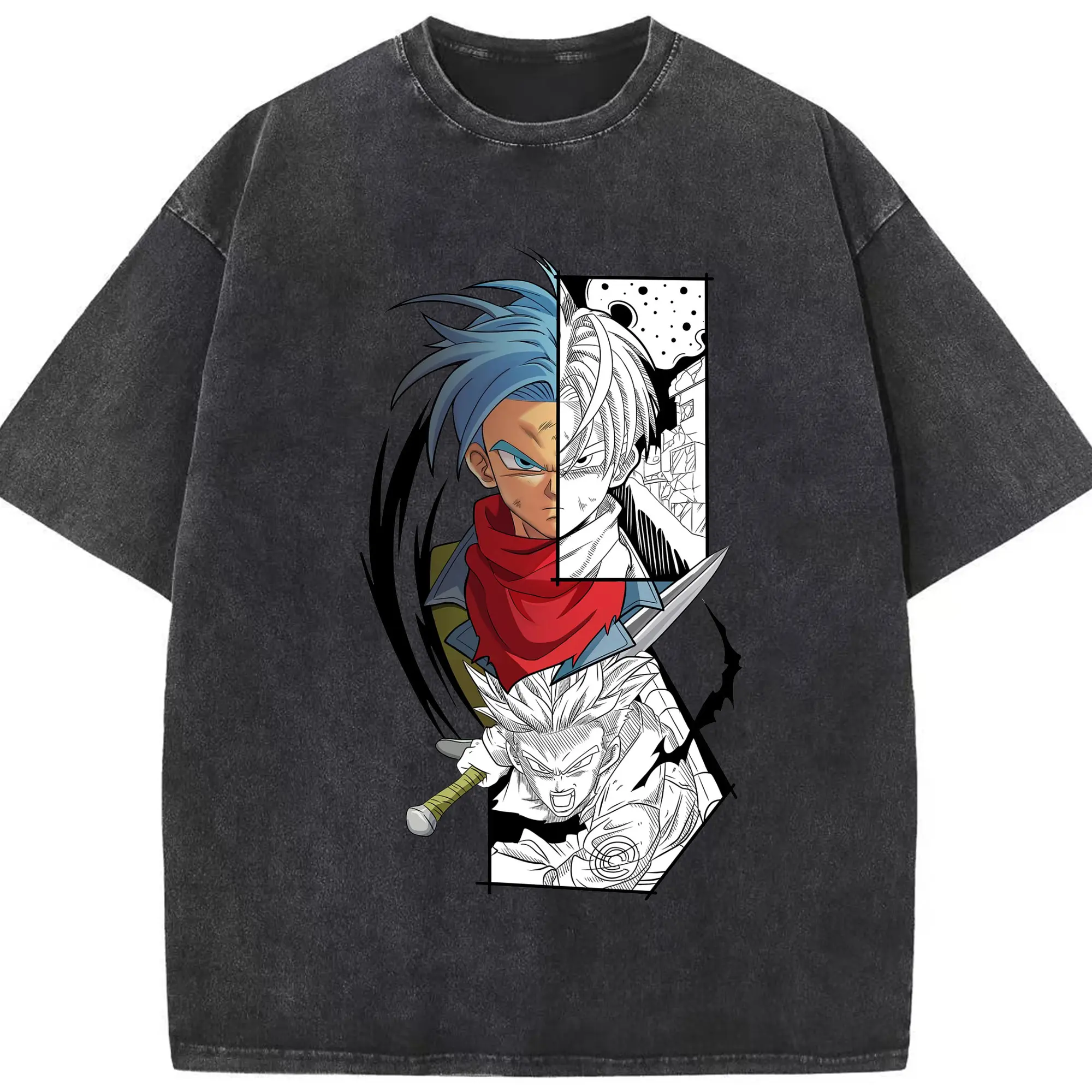 ドラゴンボール トランクス - 綿100％ ヴィンテージ風 半袖Tシャツ ・ フロントプリント ・ 柔らか肌触り ・ 通気性 快適 ・ スポーツ カジュアル 外出用