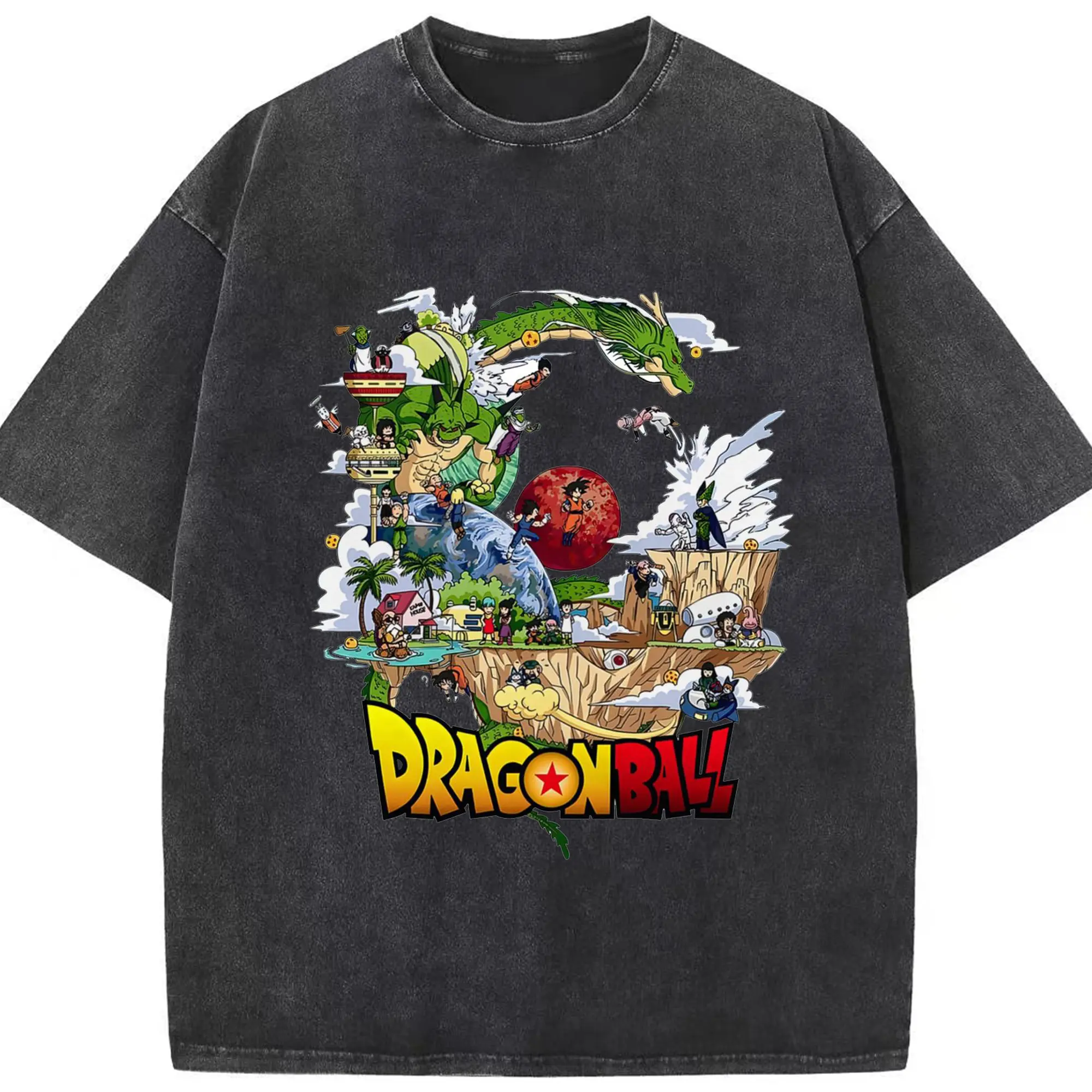 ドラゴンボール DRAGON BALL名場面 - 綿100％ ヴィンテージ風 半袖Tシャツ ・ フロントプリント ・ 柔らか肌触り ・ 通気性 快適 ・ スポーツ カジュアル 外出用