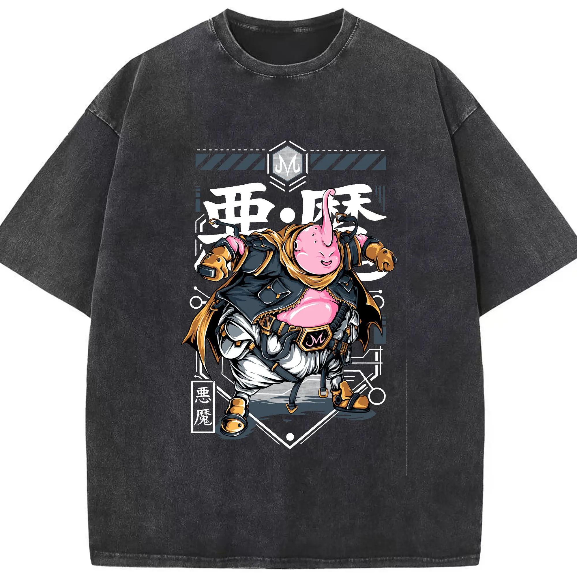 ドラゴンボール 魔人ブウ - 綿100％ ヴィンテージ風 半袖Tシャツ ・ フロントプリント ・ 柔らか肌触り ・ 通気性 快適 ・ スポーツ カジュアル 外出用