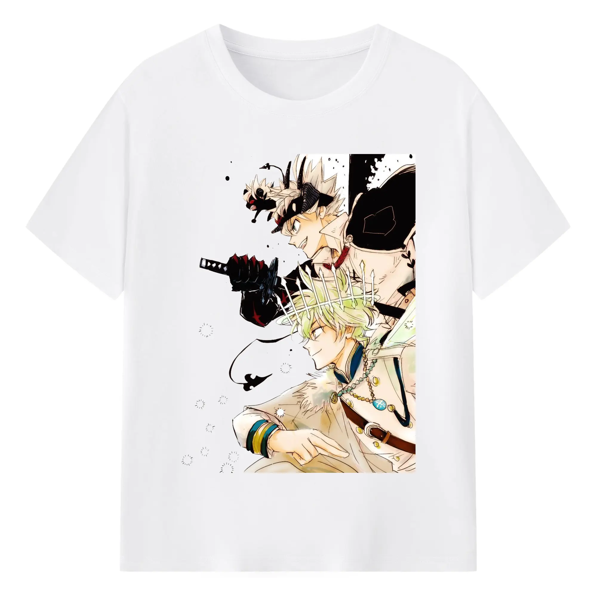 ブラッククローバー アスタ vs ユノ 決戦シーン プレイ - 綿100％ 半袖Tシャツ ・ フロントプリント ・ 快適 通気性 ・ 日常使い 散歩 スポーツ用