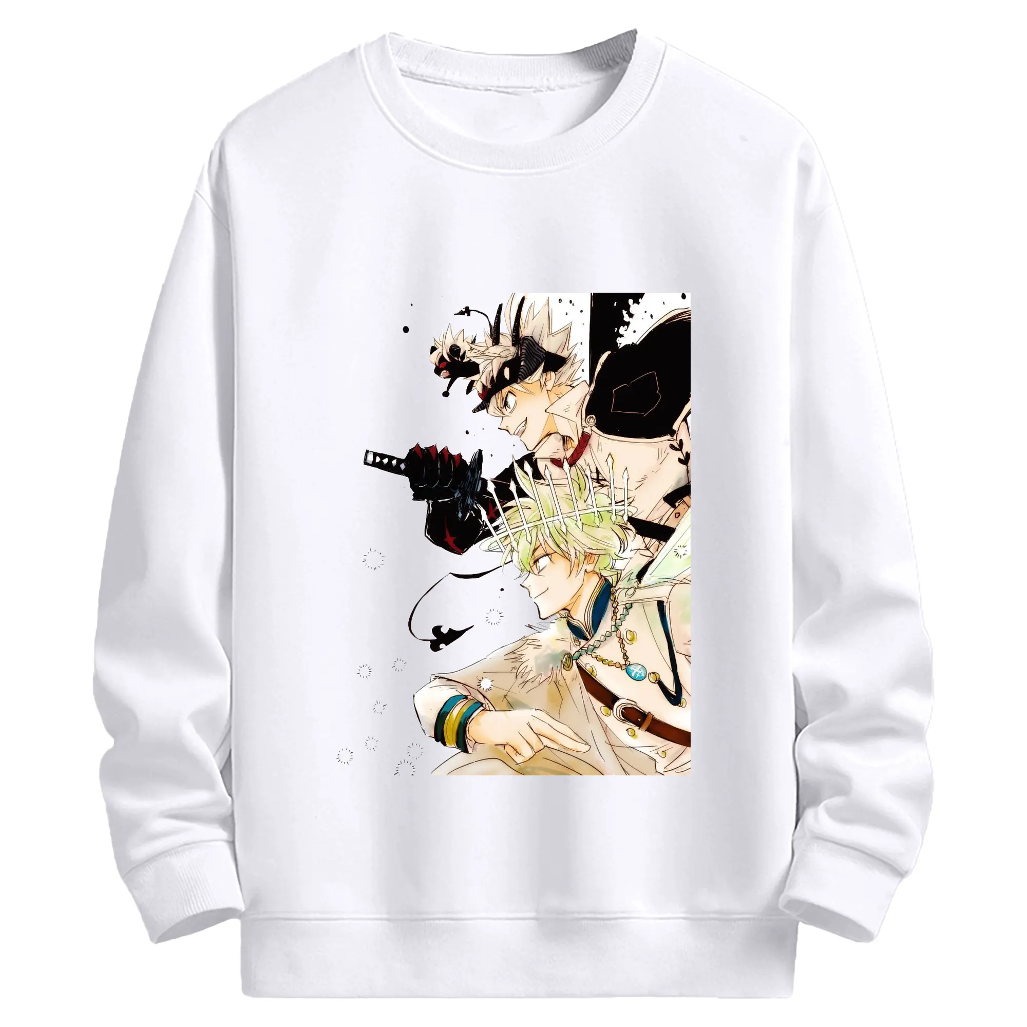 ブラッククローバー アスタ vs ユノ 決戦シーン プレイ - 高品質 クルーネック スウェット ・ コットン59％ ポリエステル41％ ・ ユニセックス 長袖 トレーナー ・ カジュアル デイリー スポーツ 散歩用