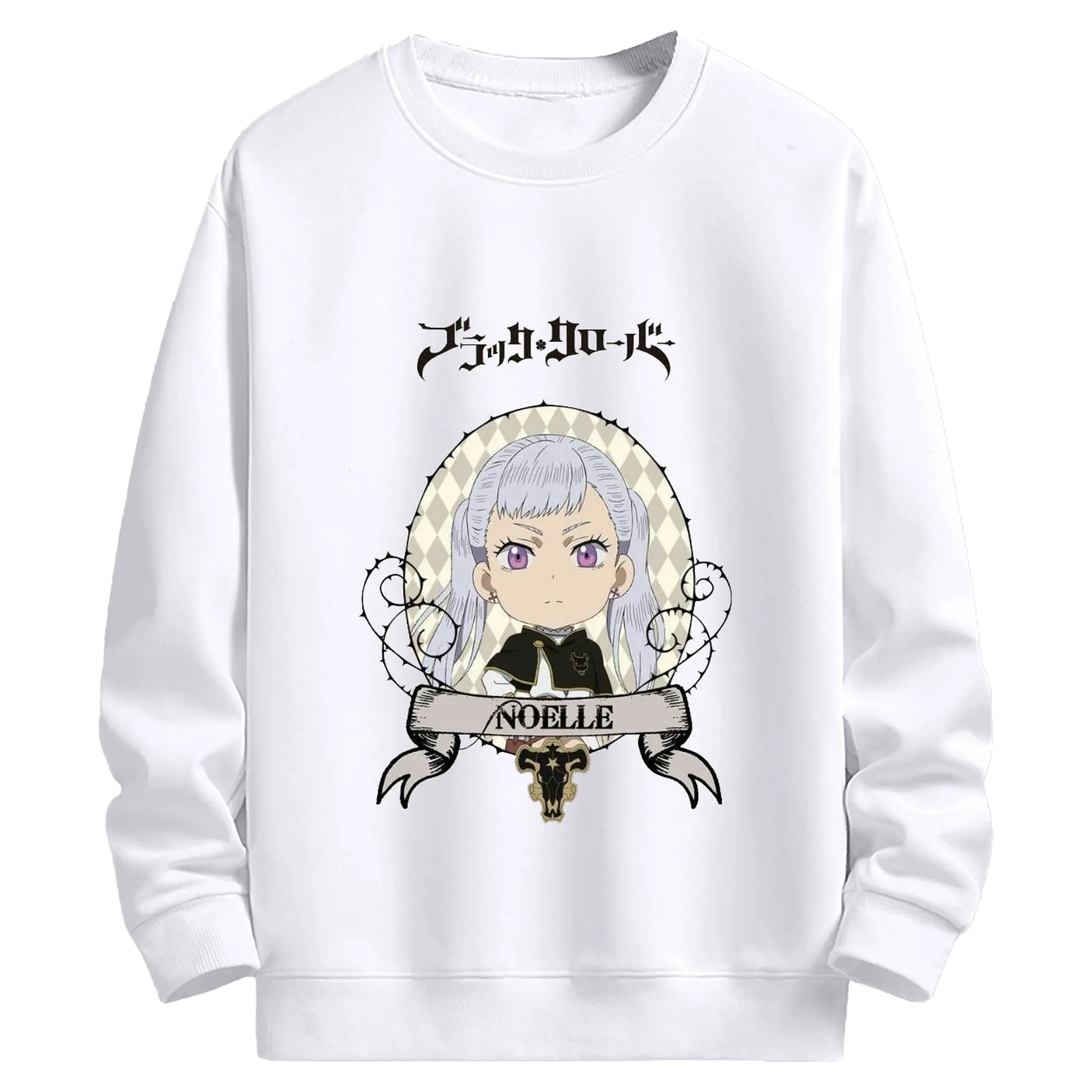 ブラッククローバー デフォルメキャラ ノエル・シルヴァ 水精霊魔法 - 高品質 クルーネック スウェット ・ コットン59％ ポリエステル41％ ・ ユニセックス 長袖 トレーナー ・ カジュアル デイリー スポーツ 散歩用