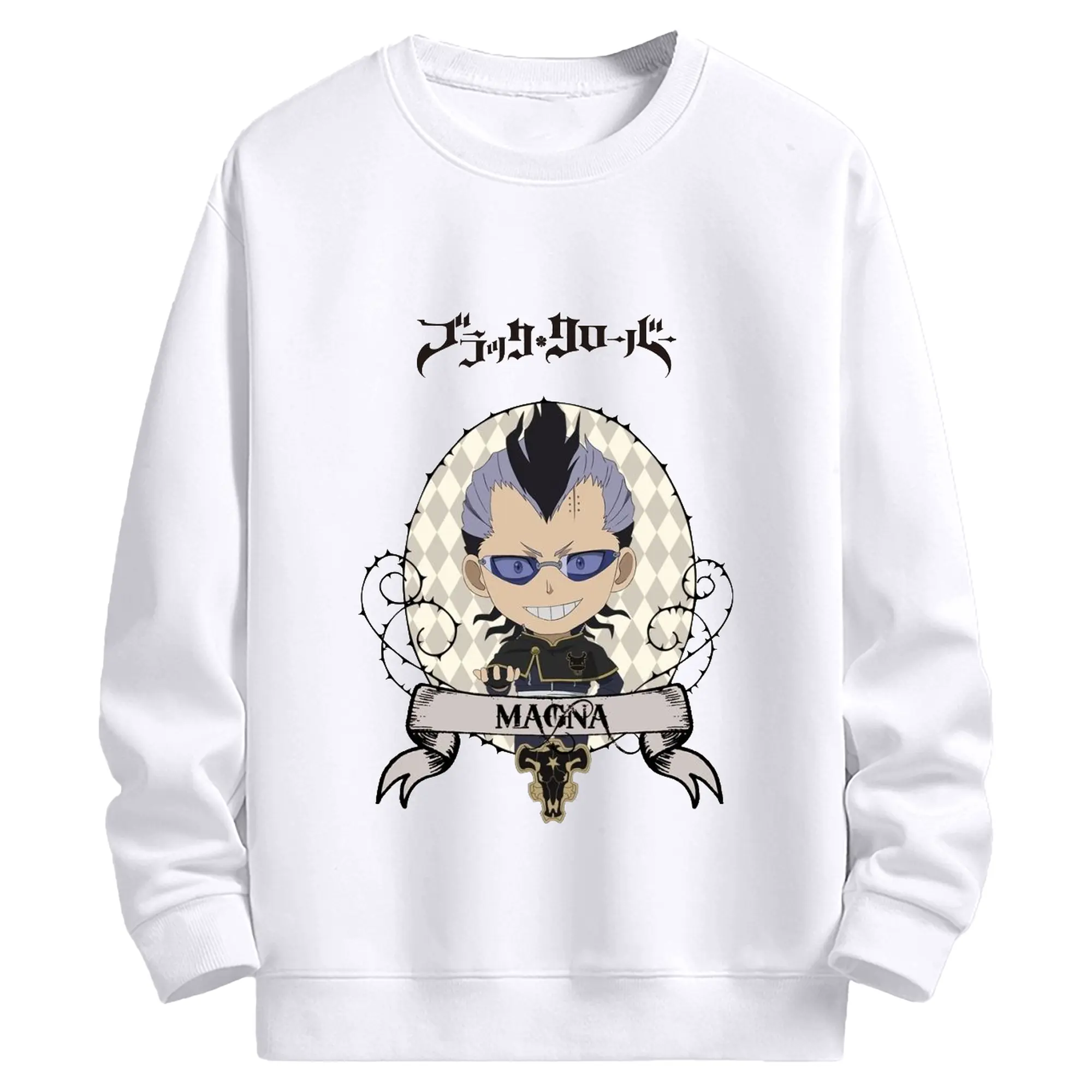 ブラッククローバー デフォルメキャラ ゴーシュ - 高品質 クルーネック スウェット ・ コットン59％ ポリエステル41％ ・ ユニセックス 長袖 トレーナー ・ カジュアル デイリー スポーツ 散歩用