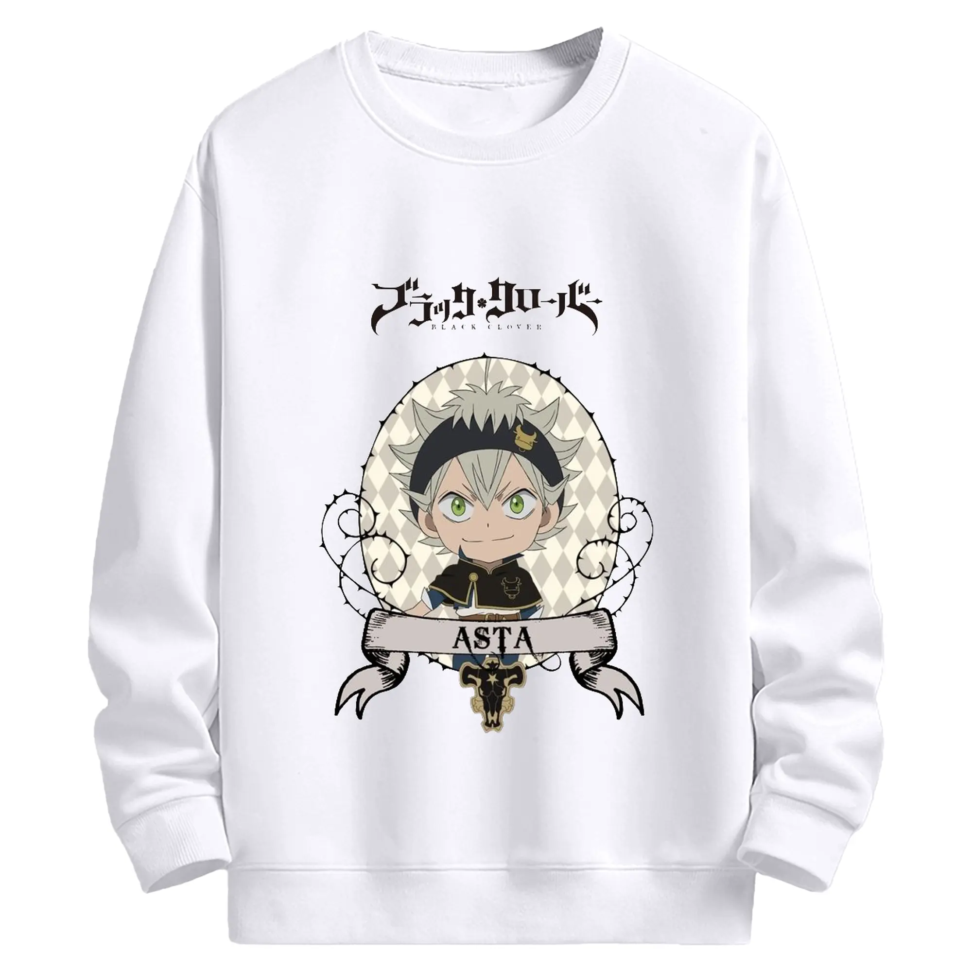 ブラッククローバー デフォルメキャラ - 高品質 クルーネック スウェット ・ コットン59％ ポリエステル41％ ・ ユニセックス 長袖 トレーナー ・ カジュアル デイリー スポーツ 散歩用
