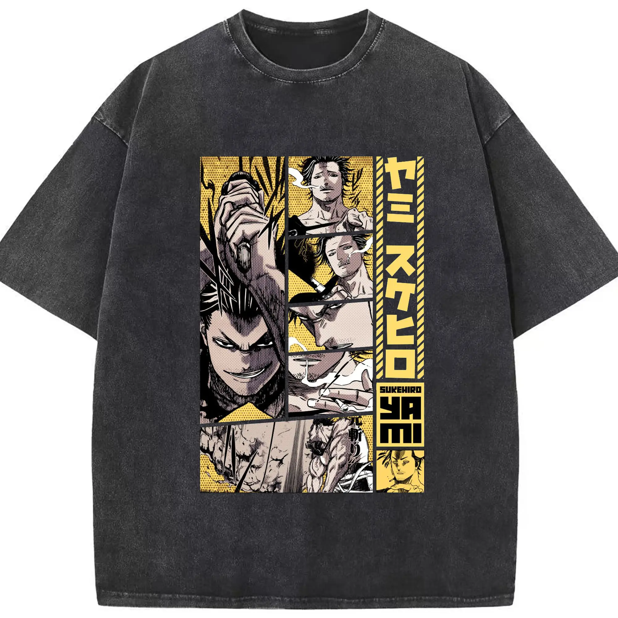 ブラッククローバー - 綿100％ ヴィンテージ風 半袖Tシャツ ・ フロントプリント ・ 柔らか肌触り ・ 通気性 快適 ・ スポーツ カジュアル 外出用