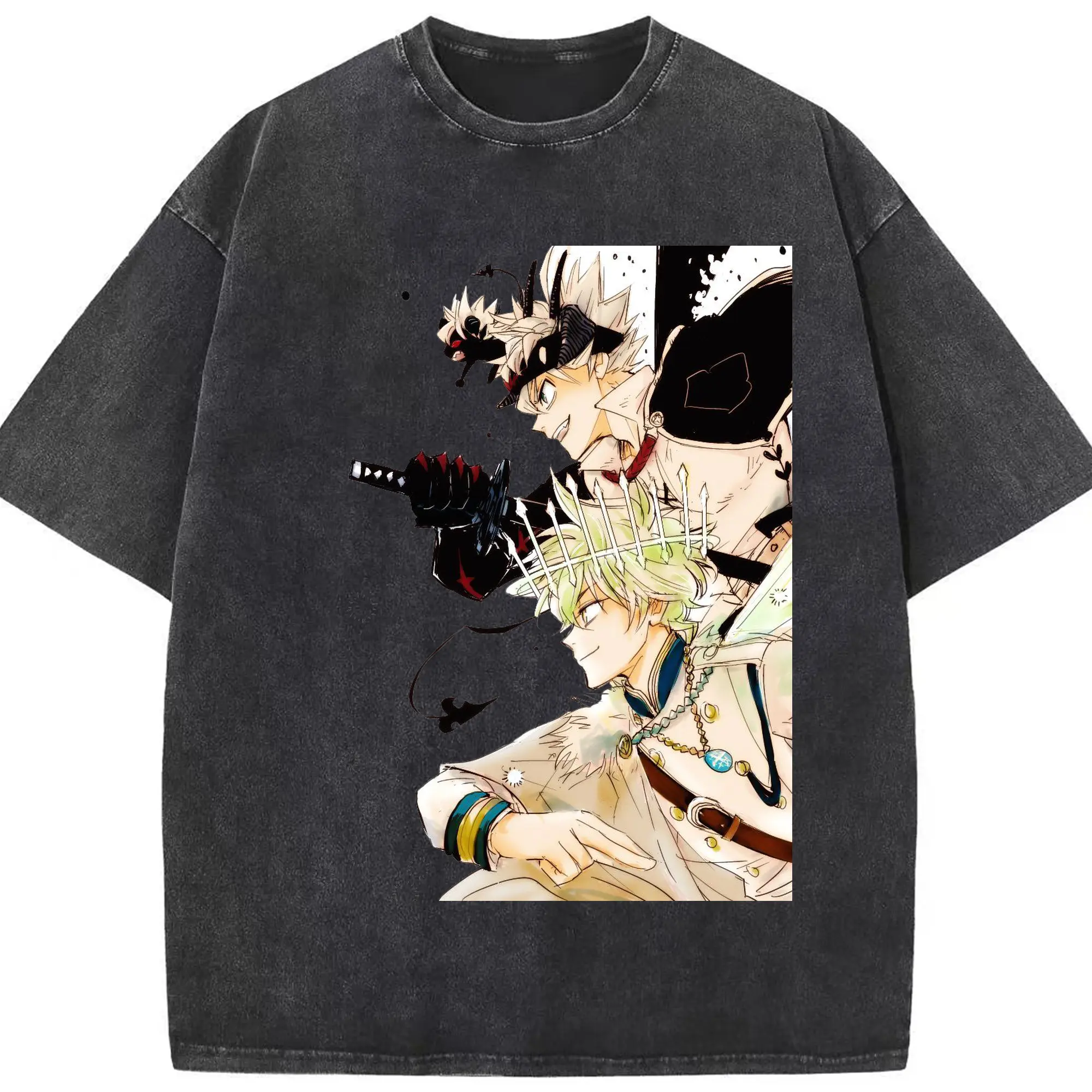 ブラッククローバー アスタ vs ユノ 決戦シーン プレイ - 綿100％ ヴィンテージ風 半袖Tシャツ ・ フロントプリント ・ 柔らか肌触り ・ 通気性 快適 ・ スポーツ カジュアル 外出用