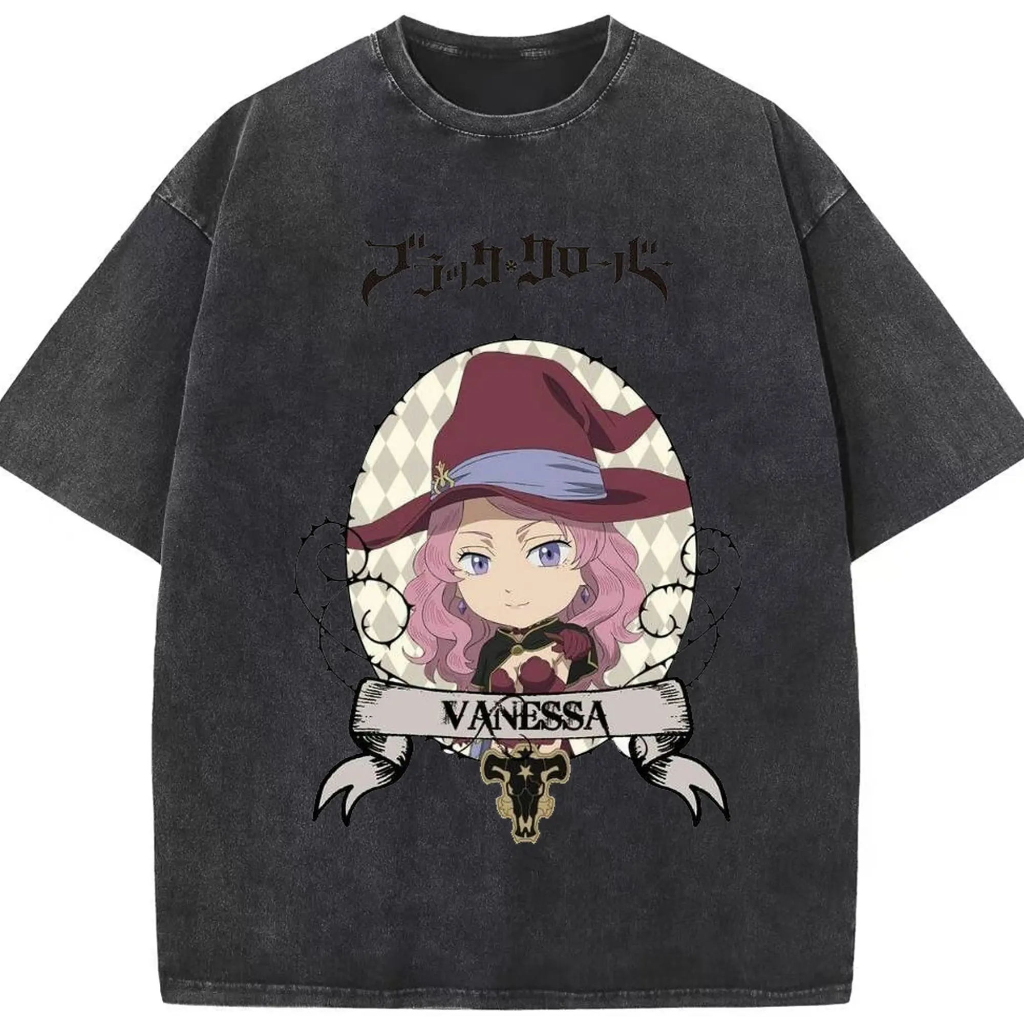 ブラッククローバー デフォルメキャラ - 綿100％ ヴィンテージ風 半袖Tシャツ ・ フロントプリント ・ 柔らか肌触り ・ 通気性 快適 ・ スポーツ カジュアル 外出用