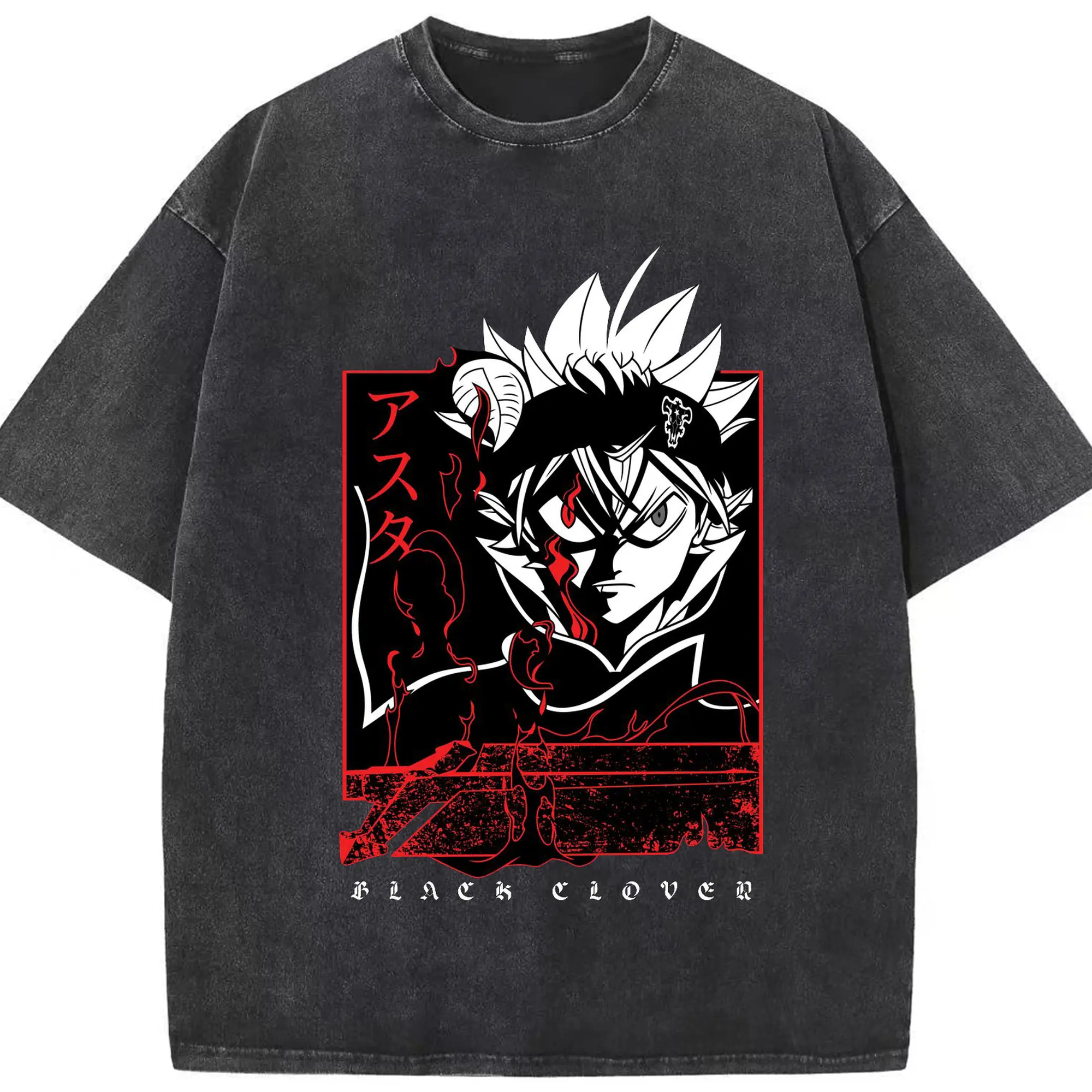 ブラッククローバー アスタ - 綿100％ ヴィンテージ風 半袖Tシャツ ・ フロントプリント ・ 柔らか肌触り ・ 通気性 快適 ・ スポーツ カジュアル 外出用