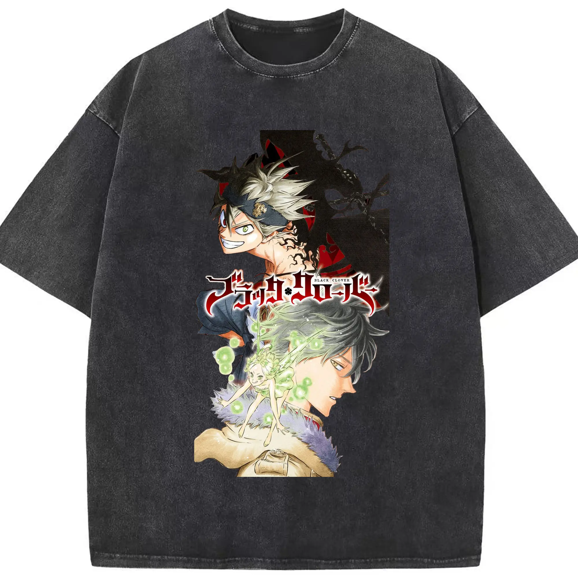 ブラッククローバー王都決戦 アスタ ノエル バトルシーン - 綿100％ ヴィンテージ風 半袖Tシャツ ・ フロントプリント ・ 柔らか肌触り ・ 通気性 快適 ・ スポーツ カジュアル 外出用